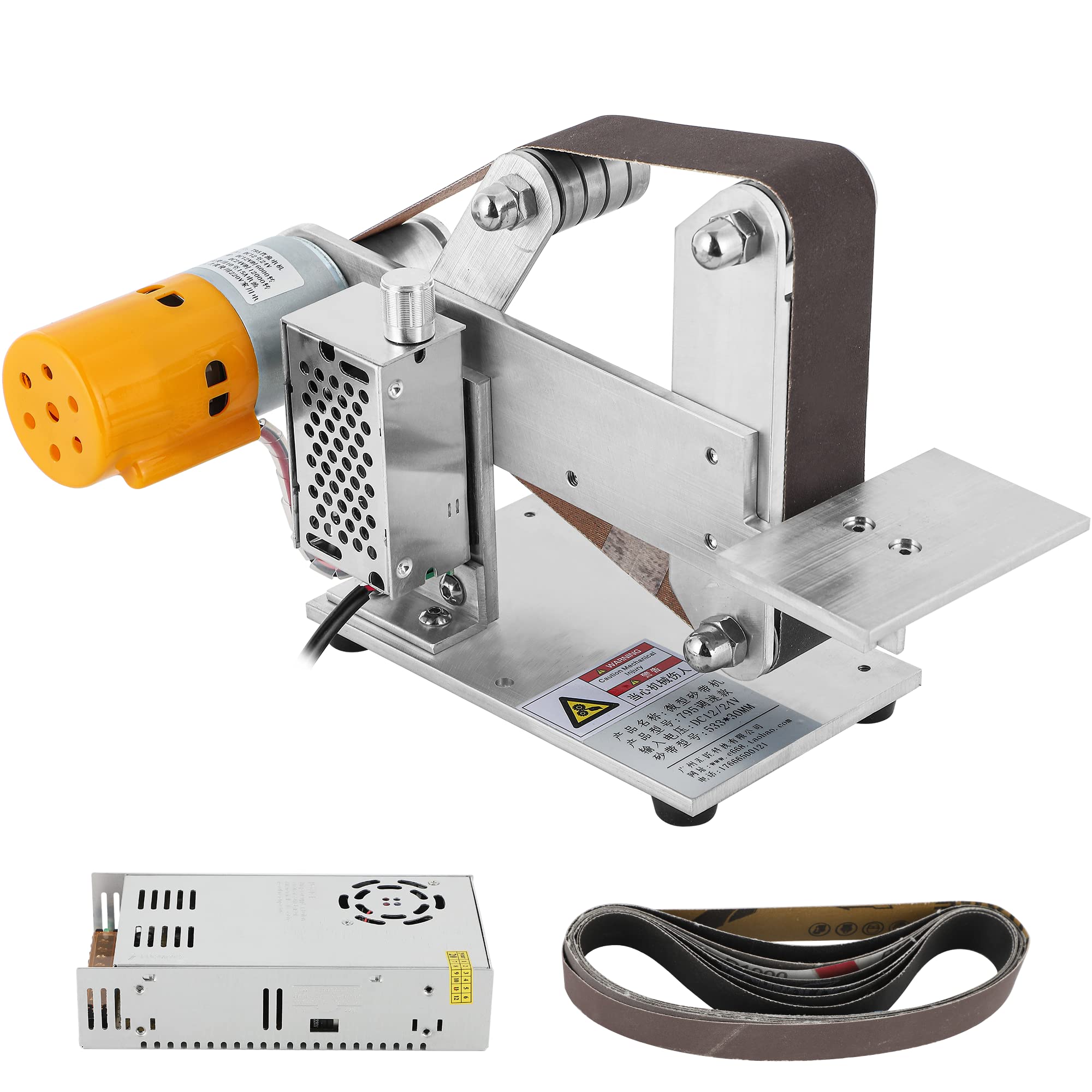 Huanyu ミニベルトサンダー 電気サンダー 卓上型 360W カバー付き 無段階変速 12000rpm 家庭用 DIY 研..