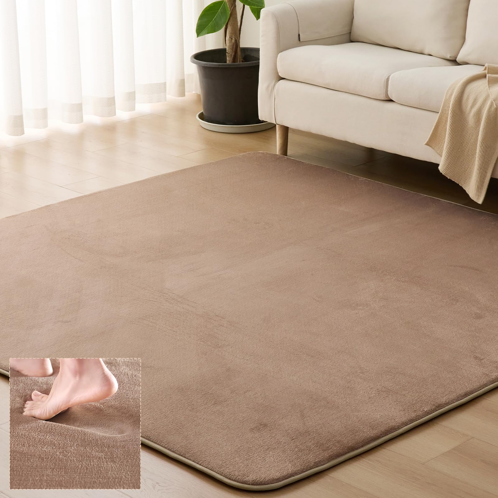 Sun Deco ラグ カーペット 厚手 20mm 低反発 ラグマット 135×185cm 約1.5畳 絨毯 滑り止め付 防音 防ダニ 抗菌 防臭 リビングマット オールシーズン快適 ふわふわ肌触り こたつマット 床暖房・ホットカーペット対応 モカ
