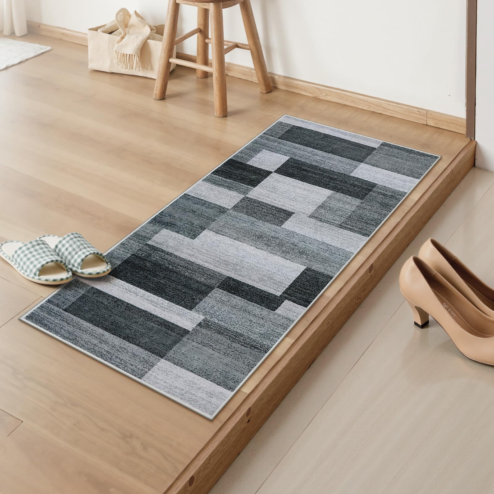 HAOCOO 玄関マット 60X120cm 厚さ5mm 北欧風 ラグ 夏用 廊下敷き マット 滑り止め 漏れ防止 防音 洗える バス キッチンマット ロングカーペット グレー