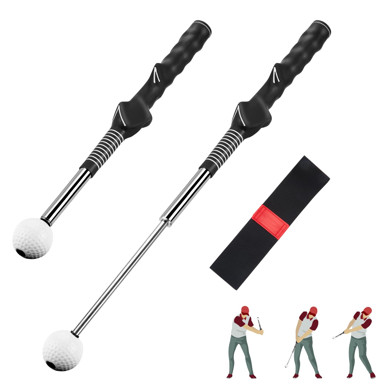 Rakuten - AGPTEK ゴルフ練習器具 スイングトレーナー 素振り ゴルフ練習スイング器具 スイング矯正 初心者 室内練習 スイング矯正器具 (ゴルフ練習バンド トレーニングベルト付き) (左利き, ブラック)