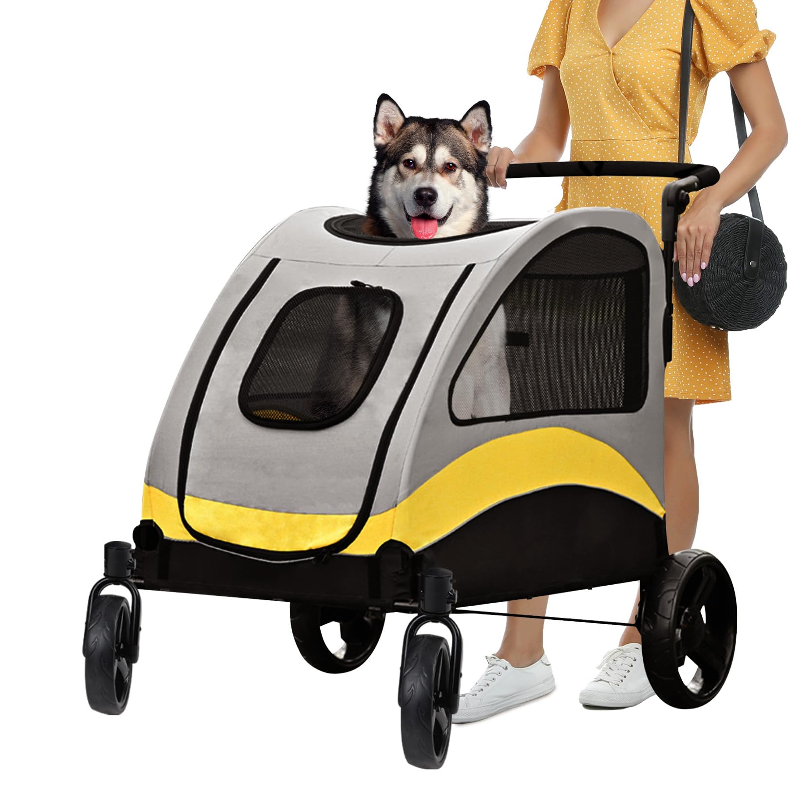 Rakuten - BingoPaw ペットカート 中型犬 大型犬 カート バギー 多頭 ドッグカート 2匹 犬用ベビーカー 折たたみ可能 4輪 乳母車 介護 XXL 耐荷重65kg