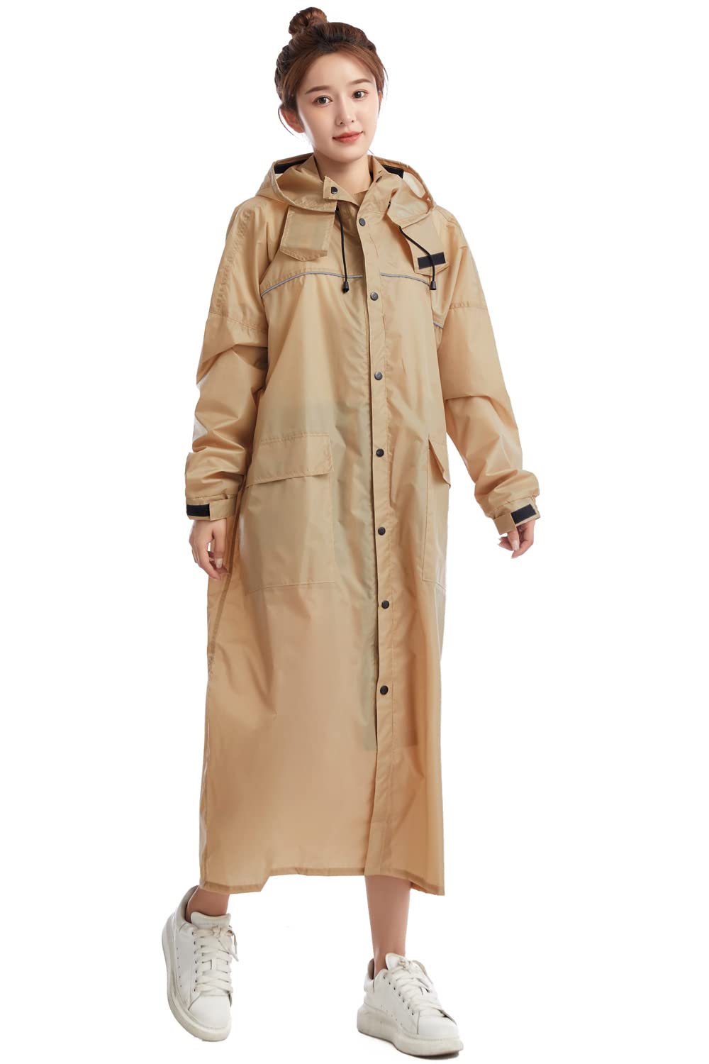 [TONGMO] レインコート メンズ レディース 自転車 軽量 快適 原付用 ロング丈のおしゃれなレインウェア リュックにも対応 防水 防・ 豪雨 梅雨対策 防災グッズ 反射テープ バイザー 収納袋付き 携帯しやすい(べ一ジュ,XL)