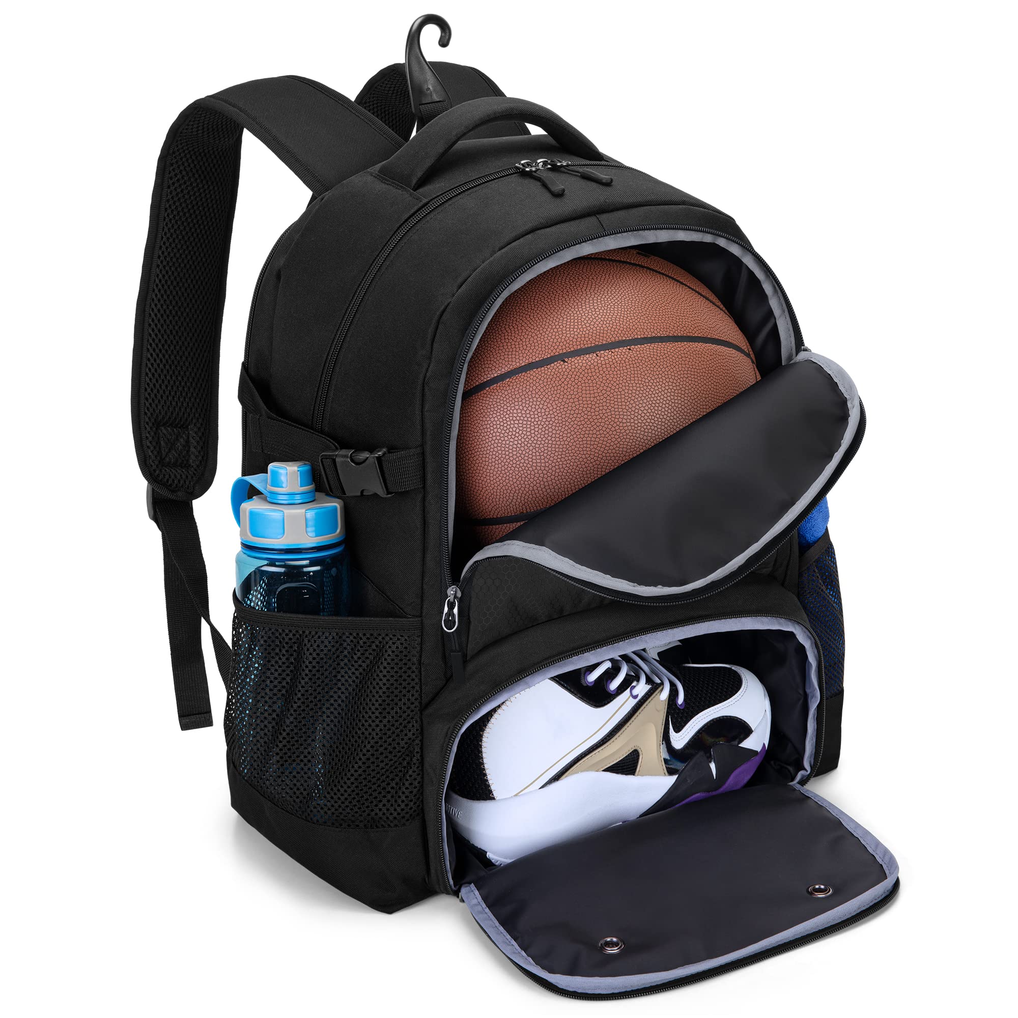 [DSLEAF] バスケ リュック ジュニア バスケットボール リュック 部活 バスケ バックパック ボール収納 サッカー リュック 学生/大人 (ブラック)