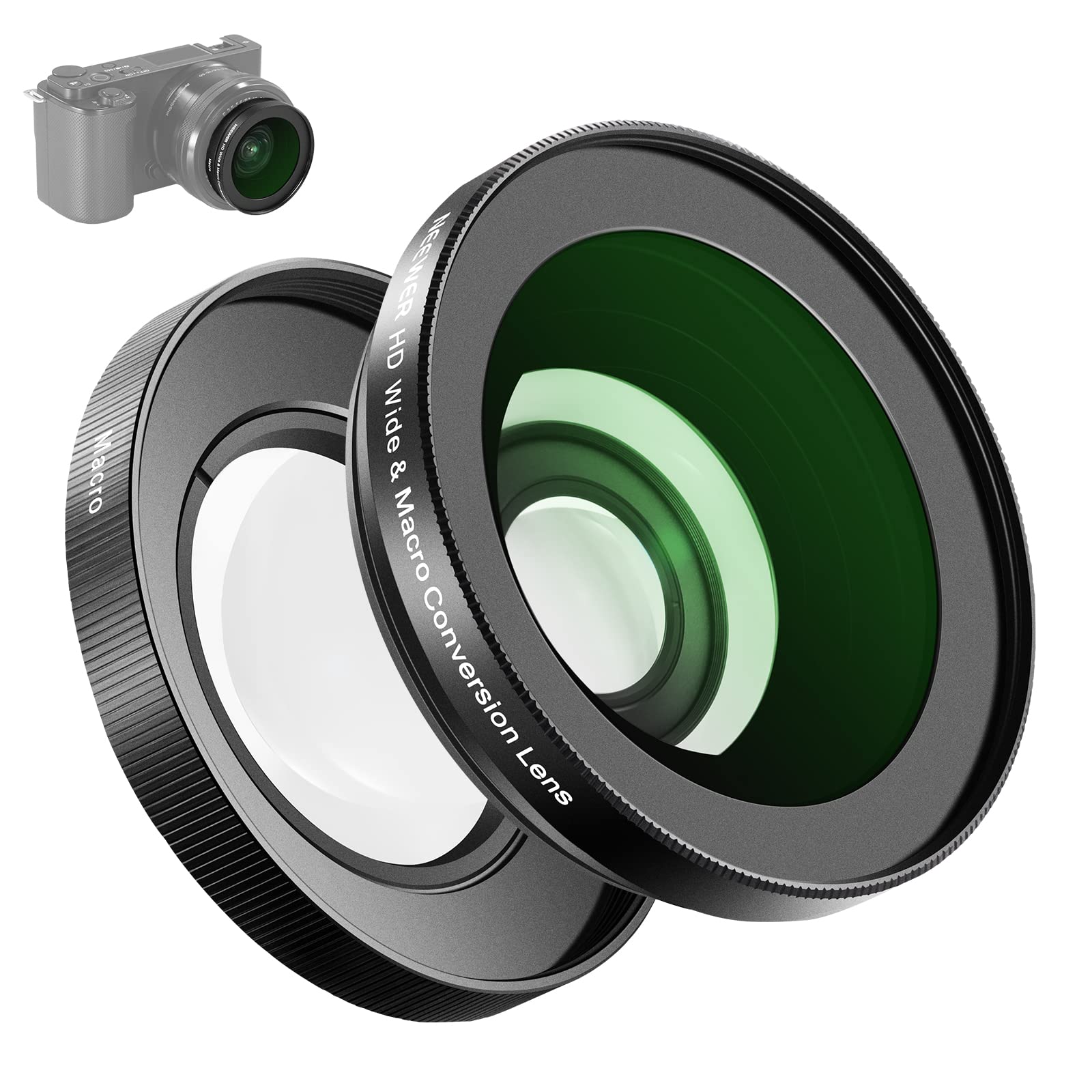 NEEWER 40.5mm HD広角レンズ ZV-1F ZV-E10 A5000 A6000に対応 2in1 18mm広角 10xマクロ追加レンズ 延長チューブ付き バヨネットマウントレンズアダプター (LS-30 ブラック)