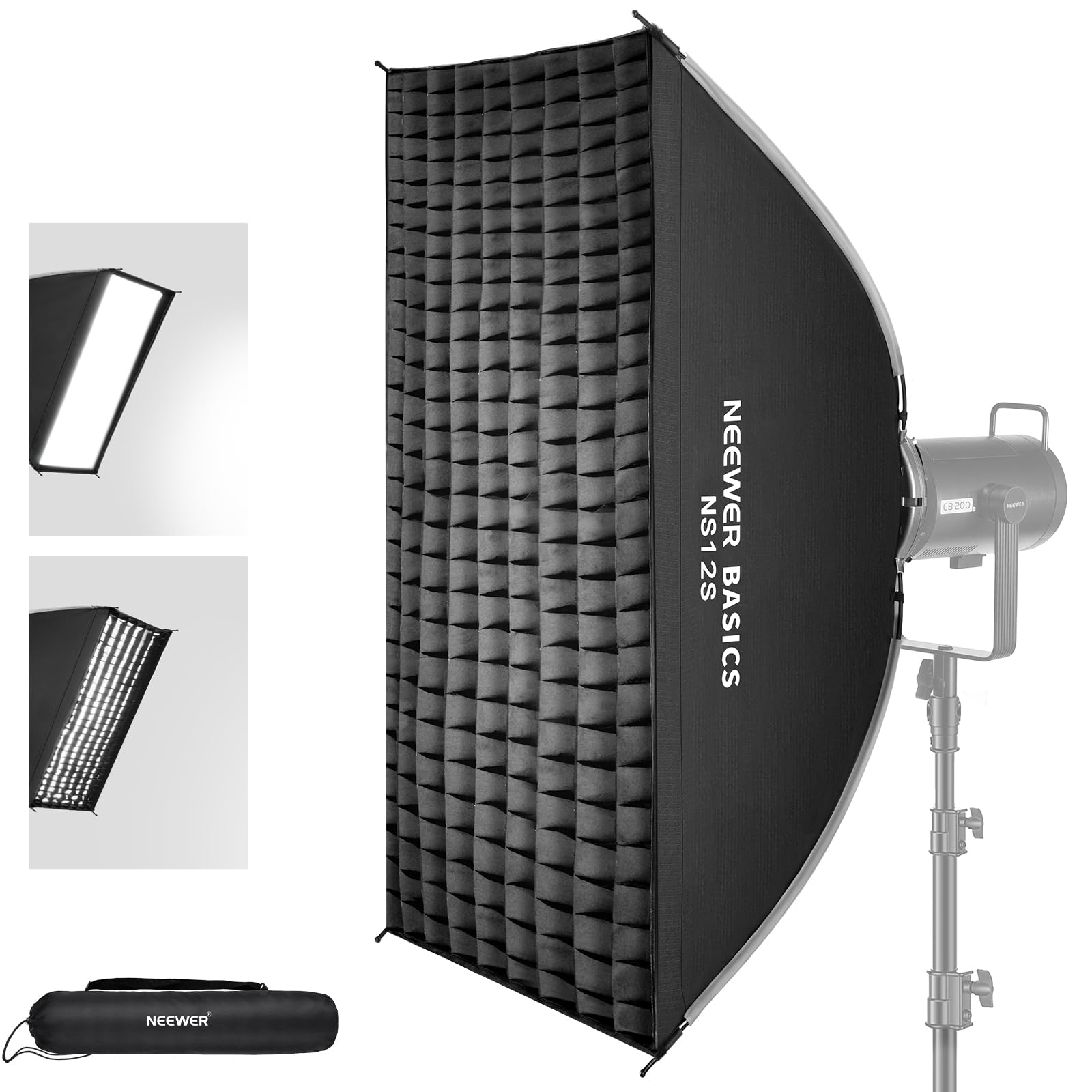 Rakuten - NEEWER BASICS 長方形ソフトボックス 60x90cm ストリップソフトボックス ライトディフューザー/Bowensマウント付き クイックリリース 折りたたみ式 コンパチブル 120D/60D/100X/150C/600D/SL60W スタジオ写