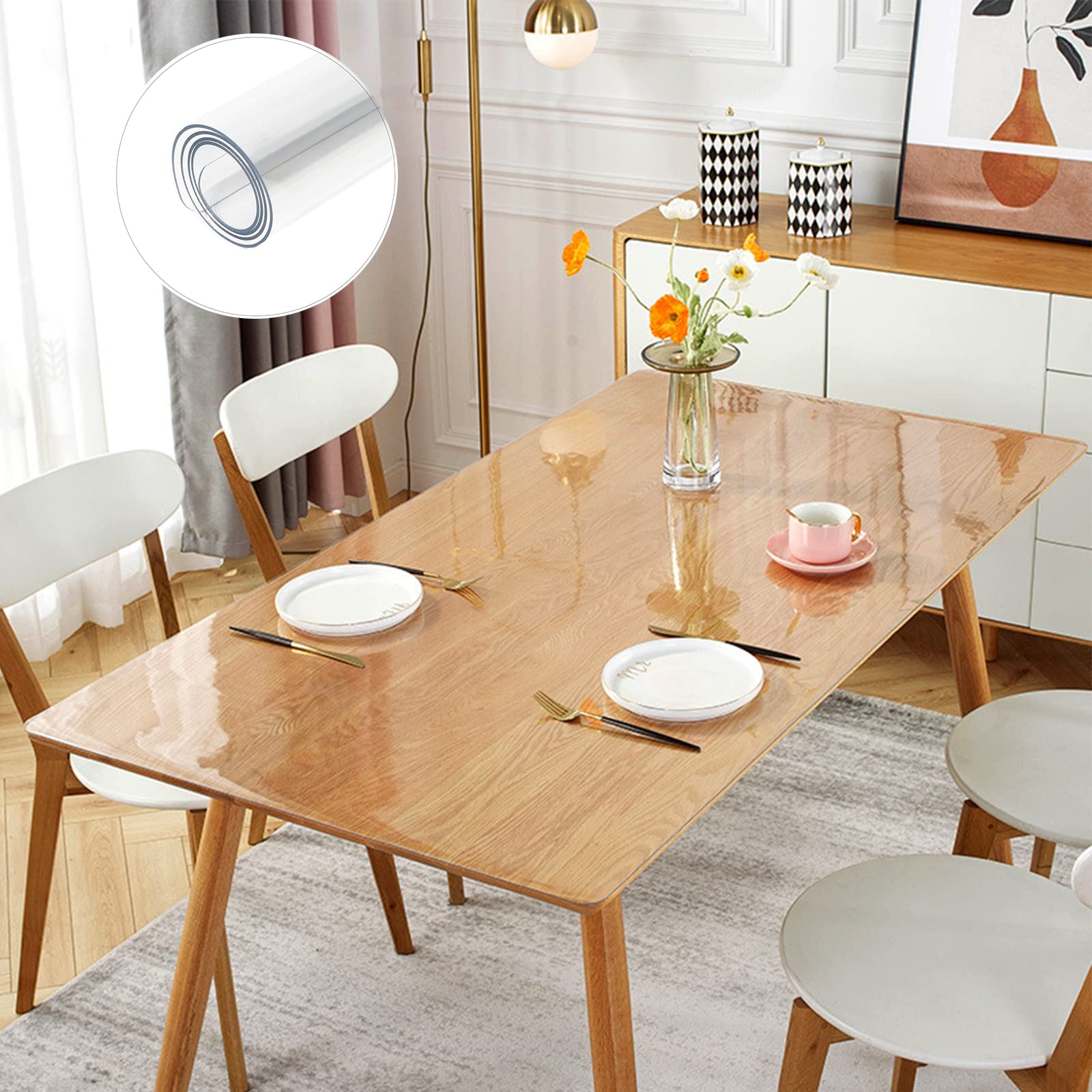 Rakuten - Bloomlover 透明 テーブルクロス PVC テーブルマット 90x180cm 無臭 縮みなし 長方形 PVC製 デスクマット 厚さ1.5mm 防水 汚れ防止 撥水加工 矩形 テーブルカバー はカスタマイズ可能です (厚さ1.5mm, 90*180c