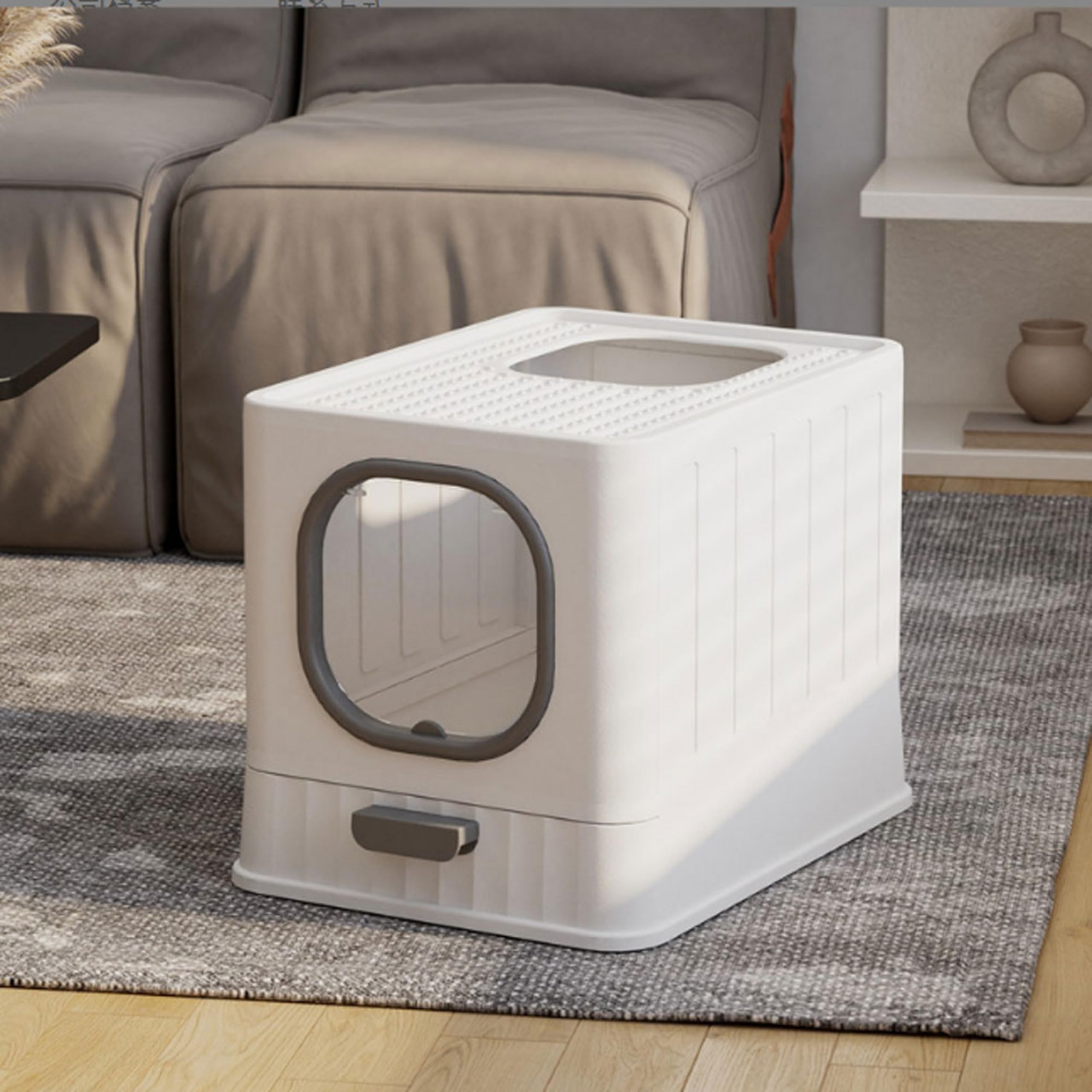 Rakuten - BingoPaw 猫のトイレ 砂が飛び散らない 大型 蓋付き 屋根付き ドーム 上から出る フルカバー プラスチック ワイド 大きい 上から入る 引き出しタイプ