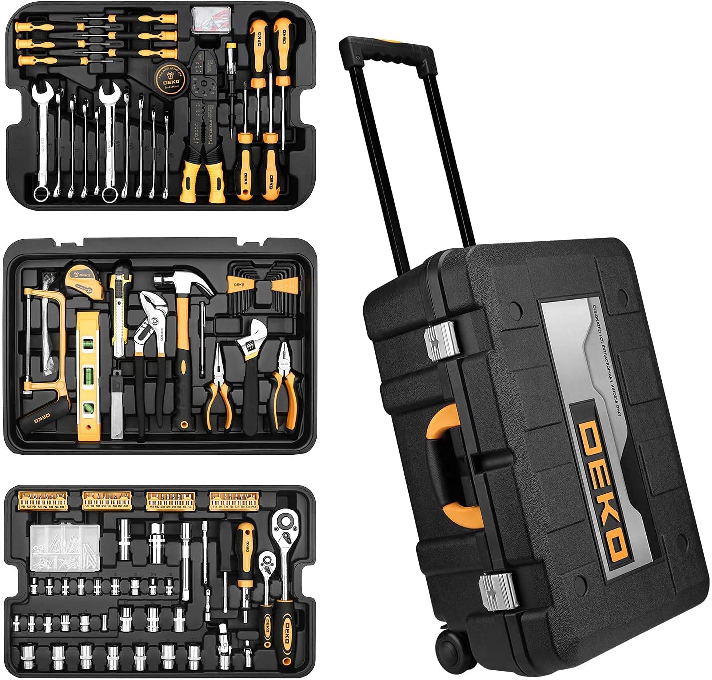 DEKO 258点組 ホームツールセット 工具セット 家庭用 日曜大工 DIYセット 作業工具セット 家具の組み立て 住まいのメンテナンス用 修理道具セット 持ち運びに便利なスーツケース付き