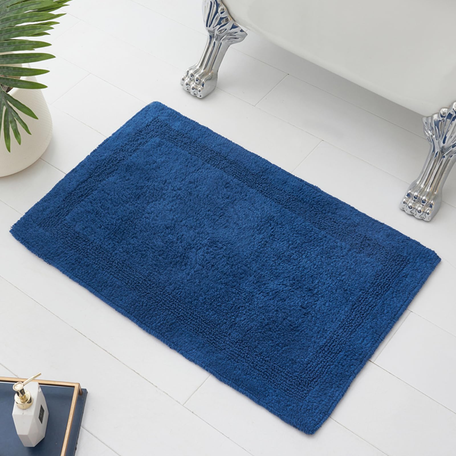 Rakuten - MOKOYA おしゃれ バスマット 浴室 大判 綿100% お風呂マット トイレ 玄関マット 室内 50×80cm 吸水 速乾 洗える ローヤルブルー