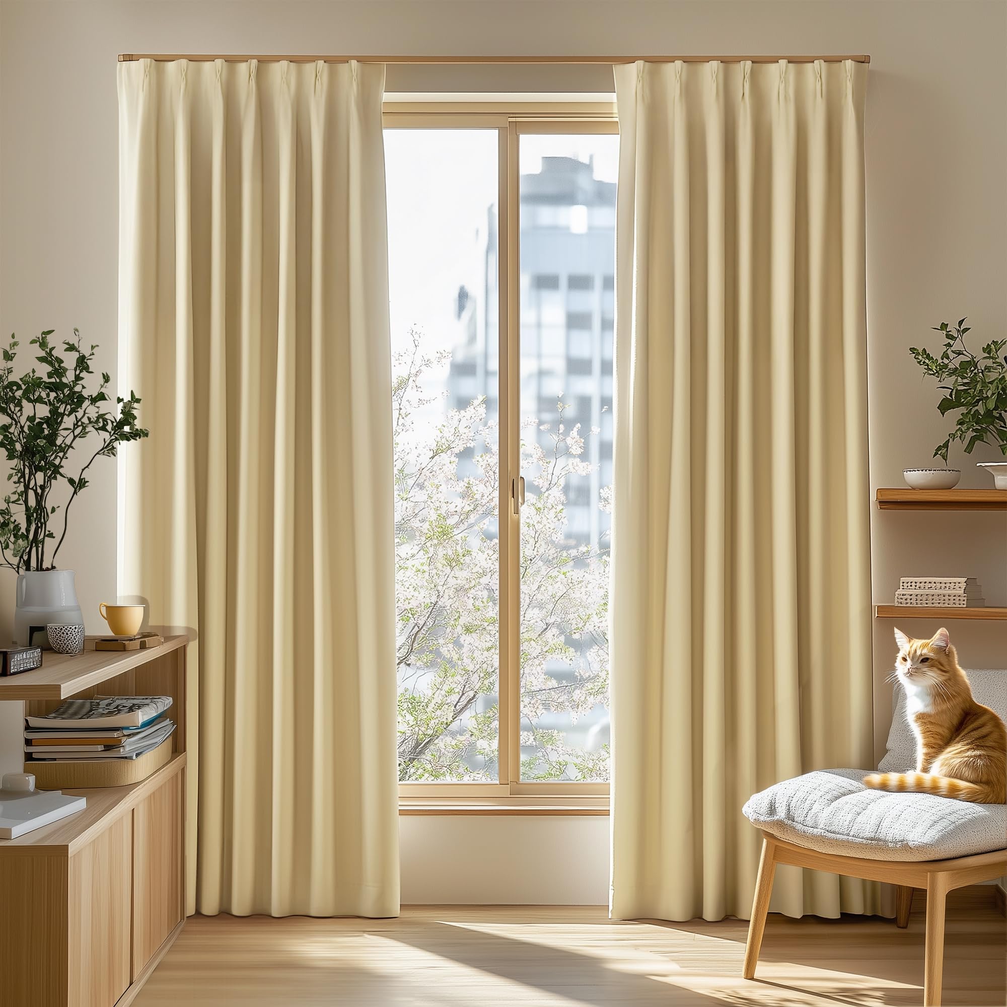 Rakuten - Deconovo カーテン 2級遮光 2枚組 幅100×丈230cm 厚手 ドレープ 形態記憶 洗濯OK UVカット 遮光率99.91% やさしい採光と目隠し 省エネ 寝室 リビング用 アジャスターフック対応 ベージュ