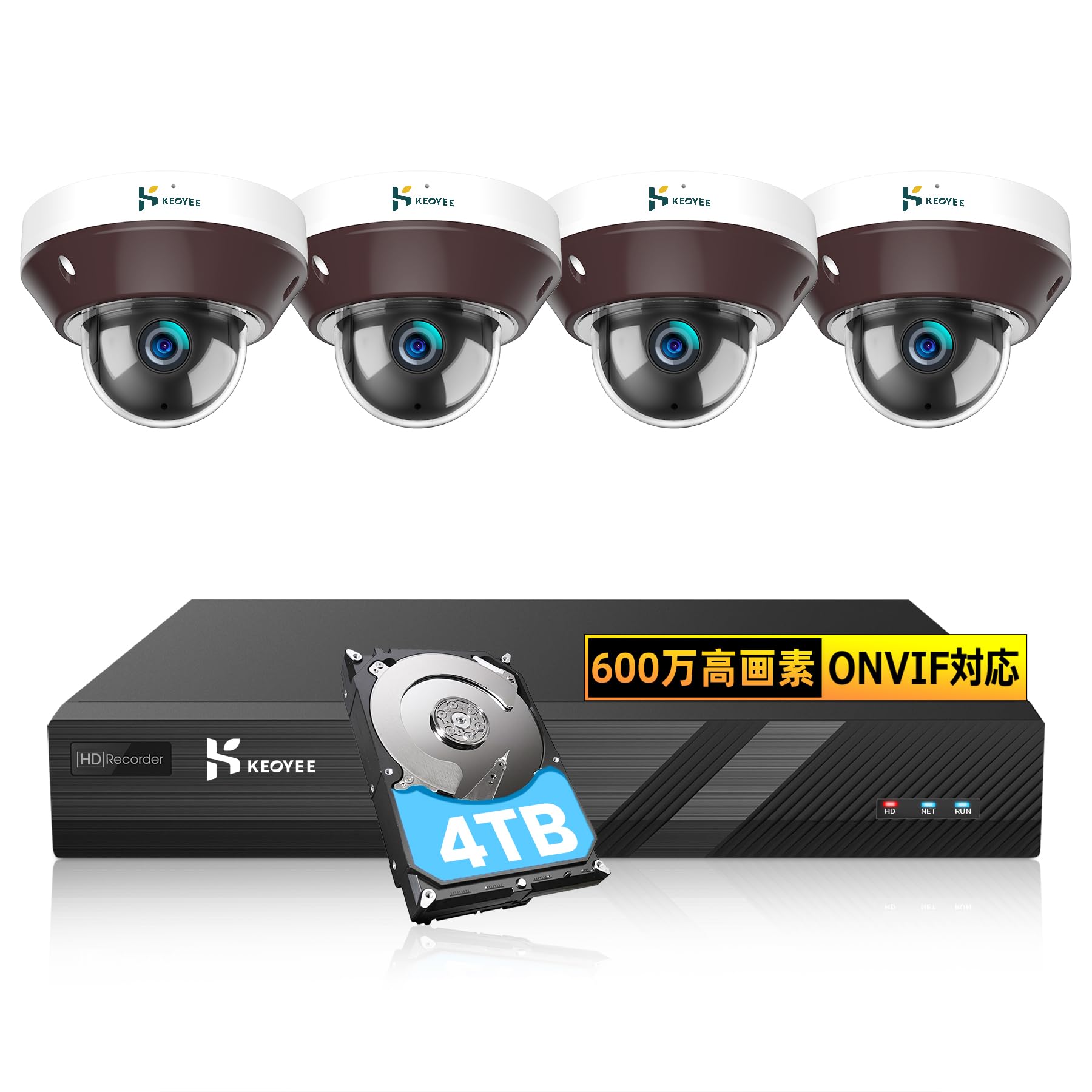 【多機能600万画素防犯カメラ】Keoyee 360°PTZ機能搭載 POE防犯カメラセット 3倍光学ズーム 4TB HDD内..