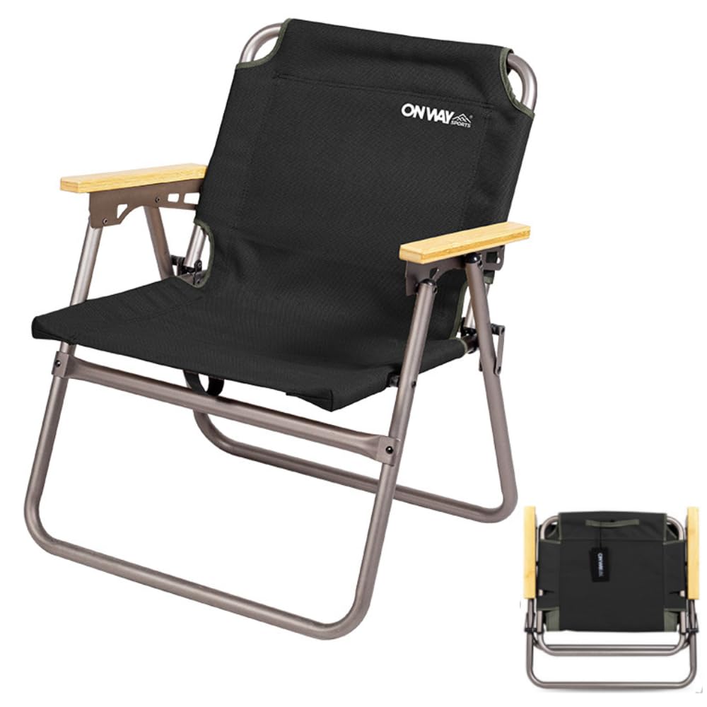 Simpleme アウトドアチェア折りたたみ椅子 軽量 アルミニウム合金キャンプローチェア竹の手すり 耐荷重..