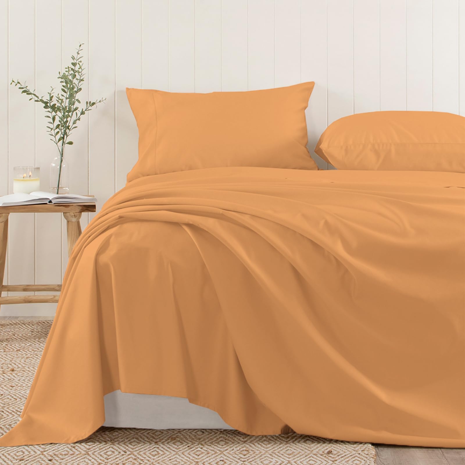 Pizuna (ピズナ) フラットシーツ クイーン - 天然100%コットン 高級400スレッドカウント 長繊維(ロングステープル)サテン織り、 洗濯機対応 ベッドリネン 1枚 230×270cm