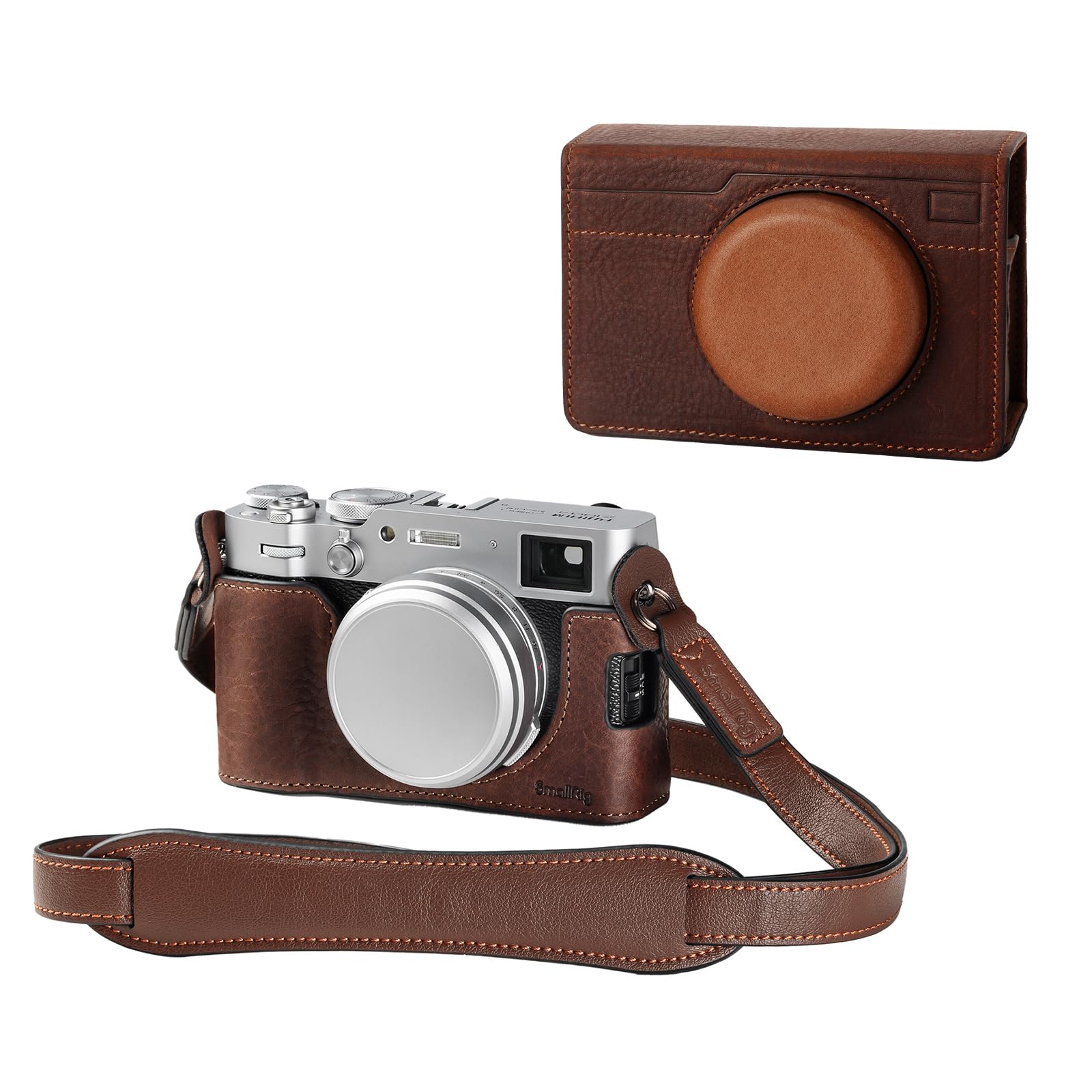SmallRig 富士フイルム対応 X100VI用 レザーケースキット フリップケースカバーとショルダーストラップを含む 本革素材 ポータブルで保護 FUJIFILM X100VI用 レザーハーフケース 4558