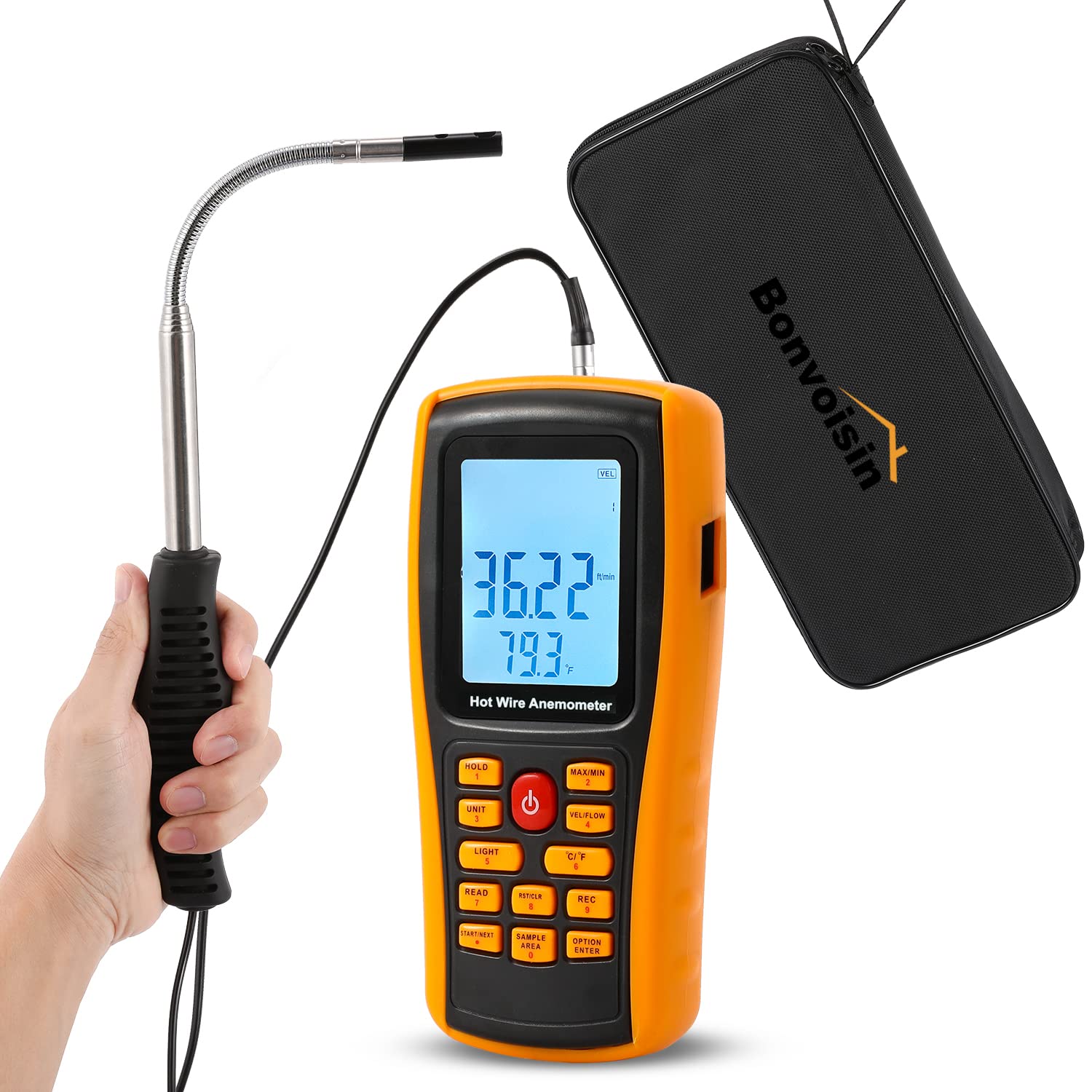 Bonvoisin デジタル風速計 風量計 熱線式 温度計搭載 小型 手持ち 乾電池式（電池別売り）高精度 風量..