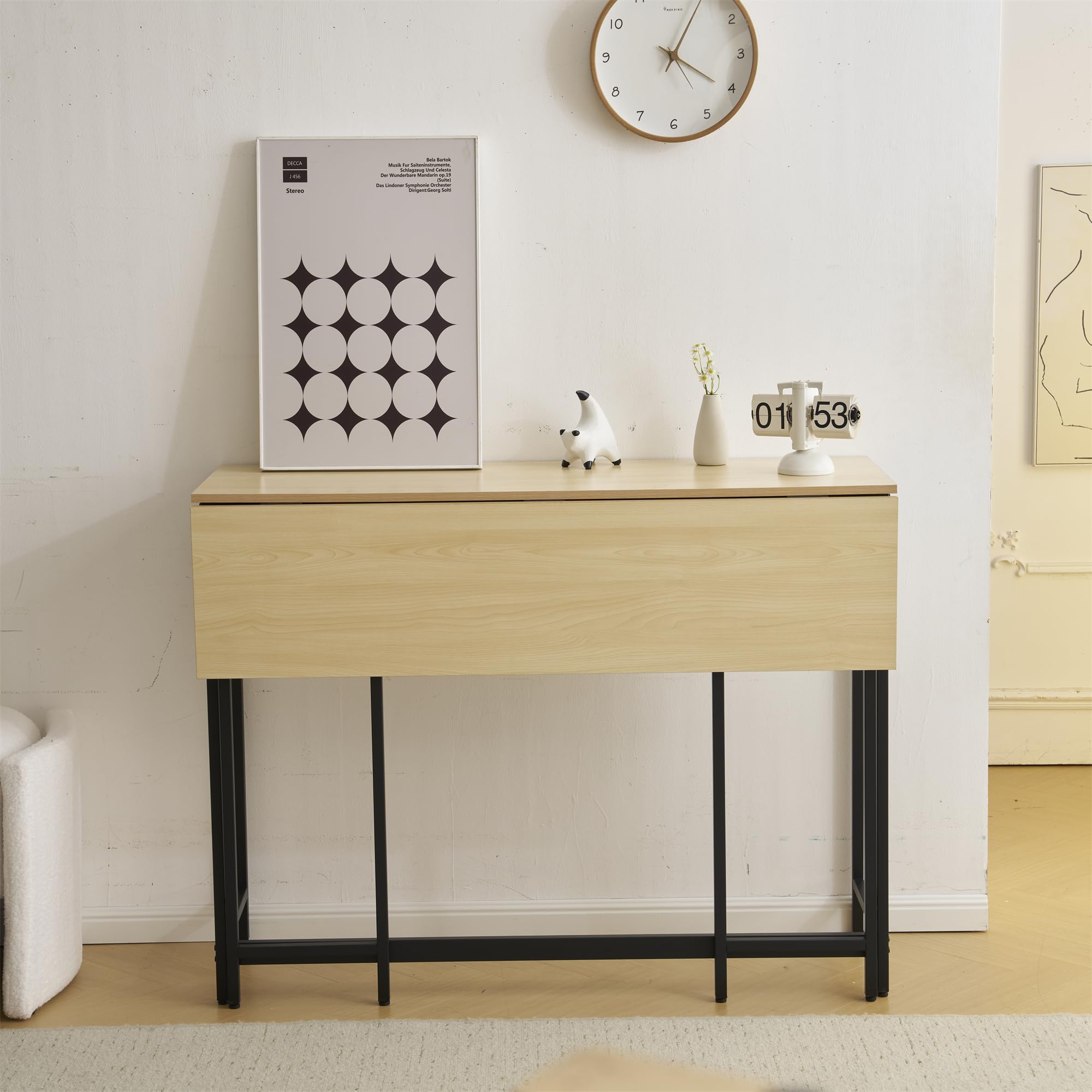 オーエスジェイ(OSJ)コンソールテーブル 玄関 テーブル スリムサイドテーブル 折りたたみ おしゃれ 省スペース スチール 木目調 簡単組立