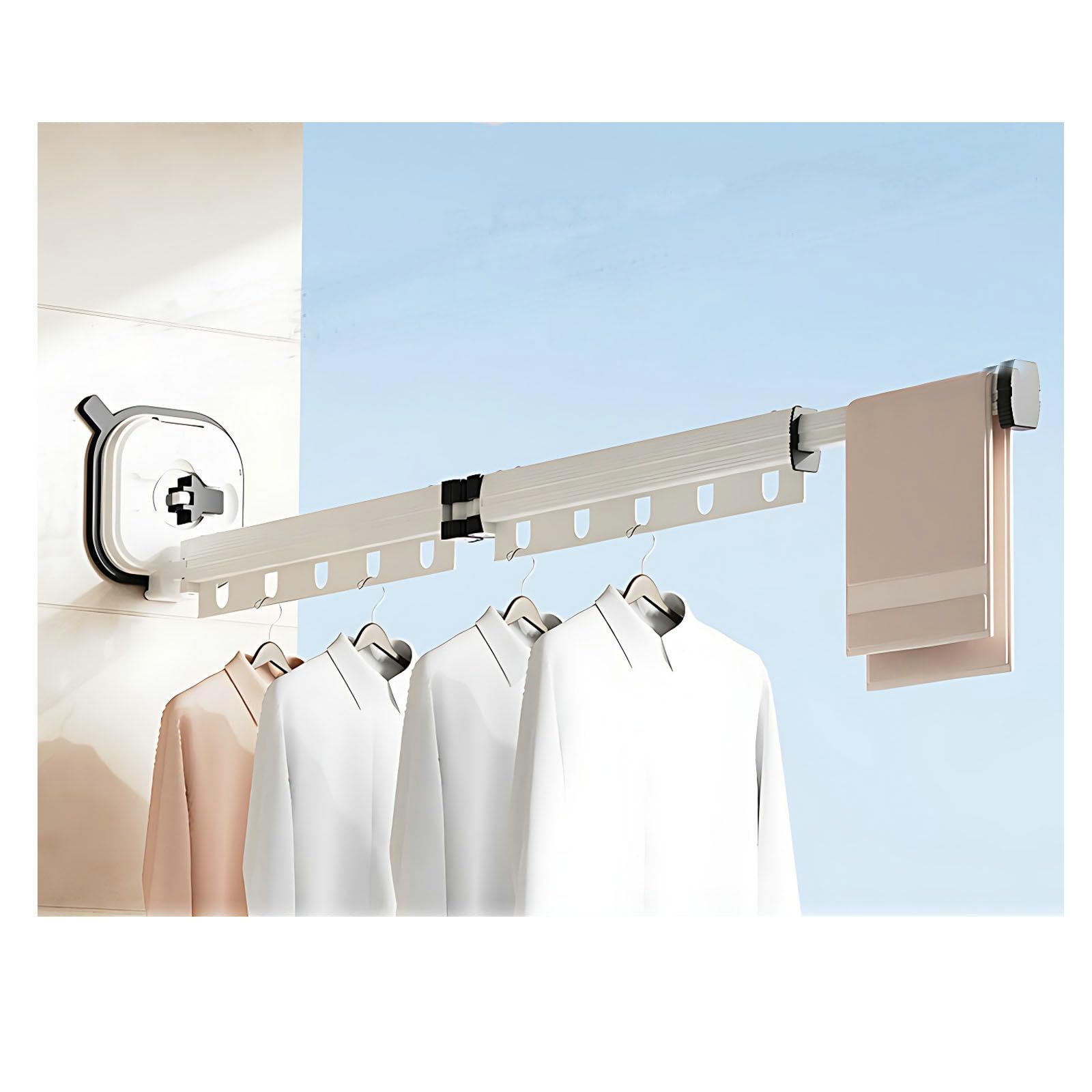 BESSTER 吸盤壁掛折りたたみ物干しラック 室内物干し 折畳み 室内家庭用バルコニー 穴あけ不要 部屋干し ラック 伸縮物干しポール アルミニウム合金素材 梅雨対策 吸盤乾燥ラック 寝室 バスルーム 折りたたみハンガー 省スペース 壁掛け アルミニウム
