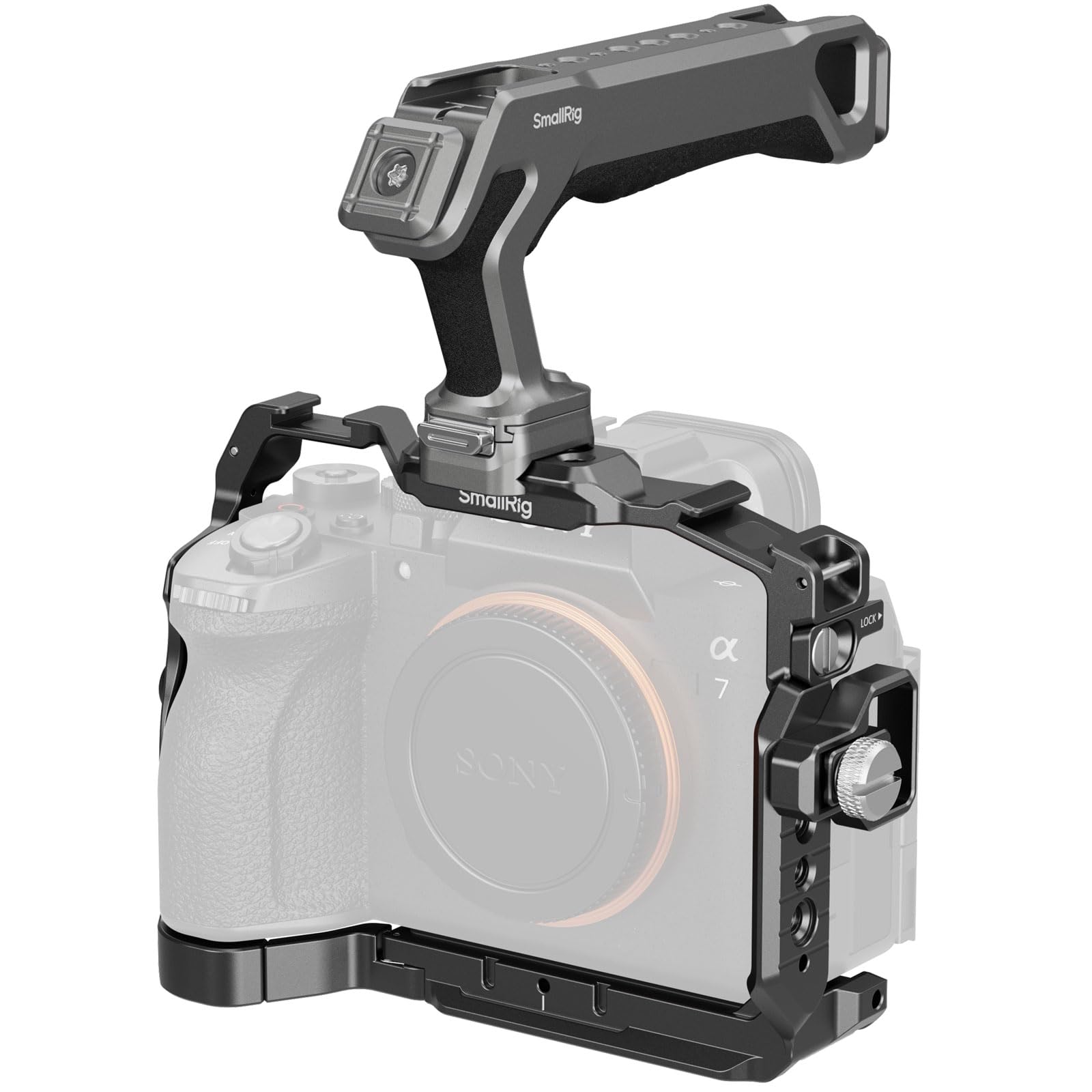 SmallRig A7 V/A7R V/A7 IV対応 HawkLock ケージキット Sony Alpha 7 V/7R V/7 IV用、NATOトップハンドル、NATOレール、Arca用クイックリリースプレート、HDMI用ケーブルクランプ付き - 60