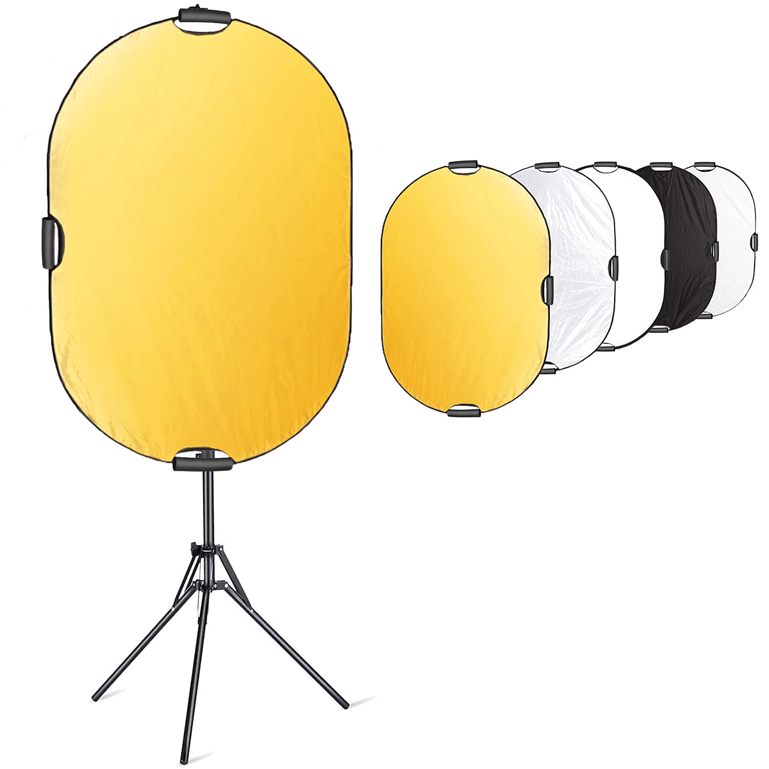 Rakuten - Selens 楕円レフ板 80x120cm ライトスタンド180cm クリップホルダー スタジオ撮影キット 人物撮影 商品撮影 室外撮影対応 (金、銀、白、黒、半透明)の5色対応