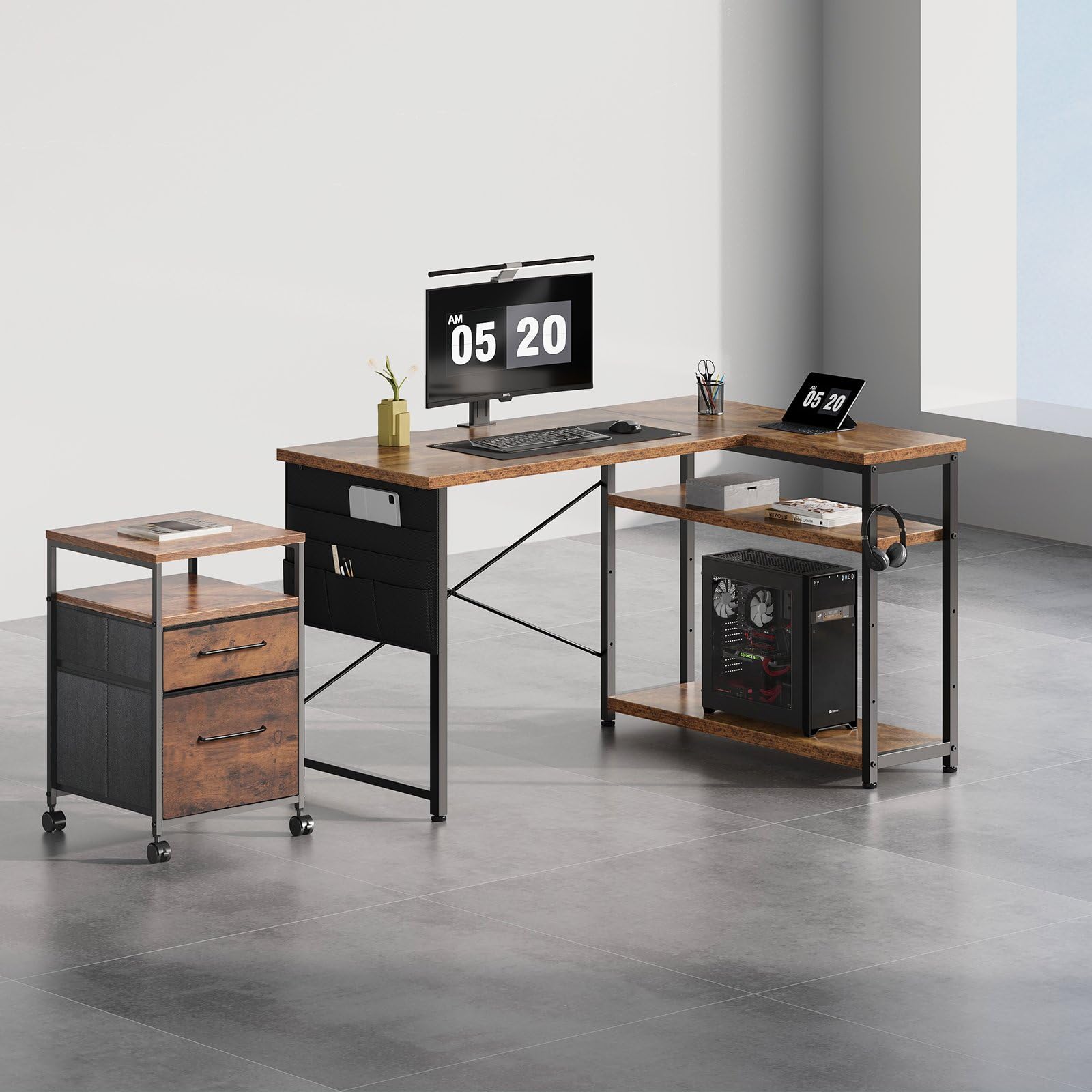 Maihail デスク 机 pcデスク パソコンデスク l字デスク 右棚左棚 幅120cm desk コーナーデスク つくえ 棚板高さ調節可能 作業机 L字型 勉強机 在宅ワークデスク リモートワーク ゲームデスク ラック付き ピンテージ makana---10492726 SelectSHOP 岐阜 楽天市場店 サンプル画像2
