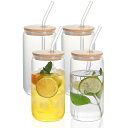QuiExact ガラスコップ 500ml 4個セット 薄づくり ハイボールグラス 食洗機 電子レンジ対応 耐熱 グラス コップ ストロー付き 蓋付き うすはり タンブラーグラス キャニスターグラス コーヒー ジュース ミルクティー アイス グラスコップ