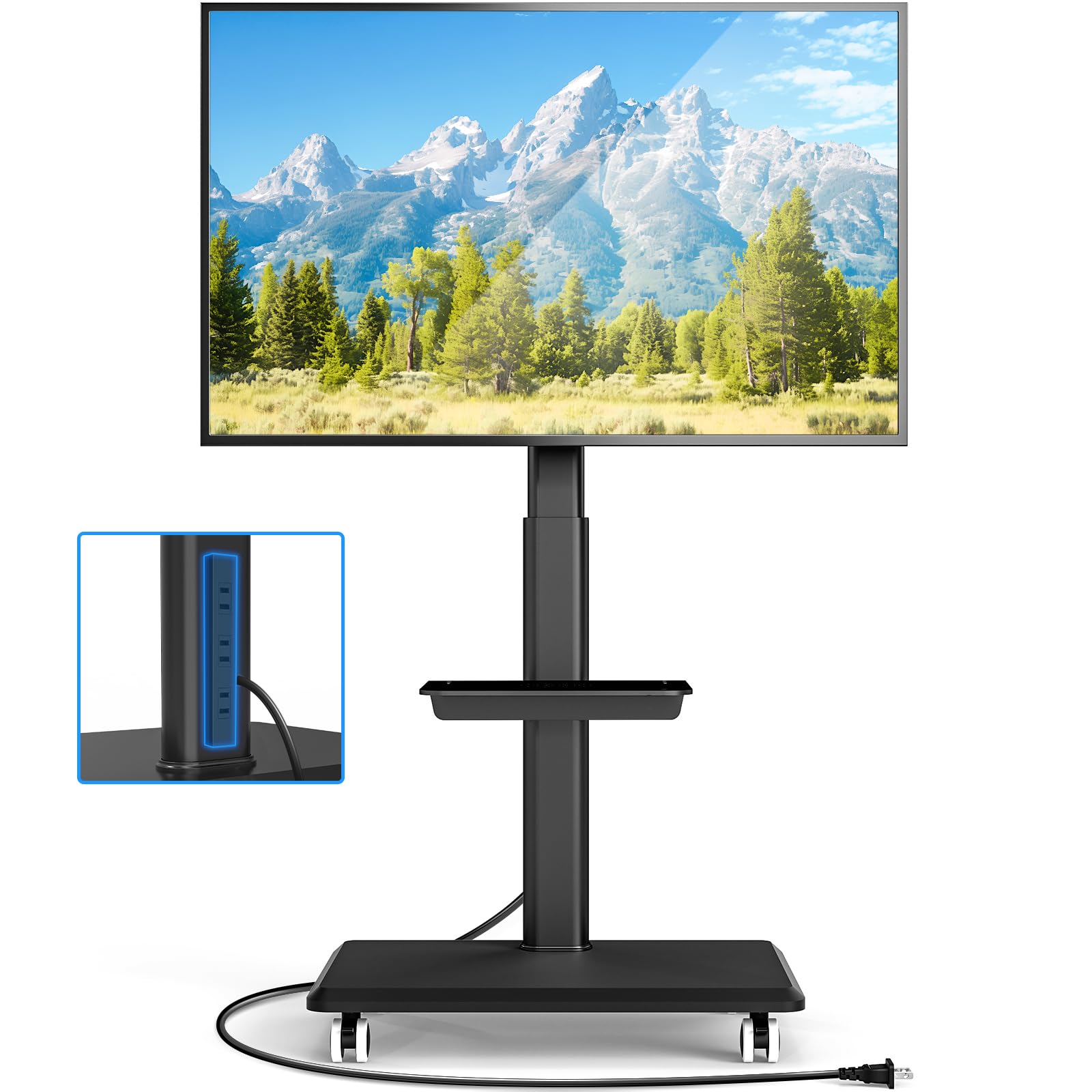 Rfiver テレビスタンド キャスター付き tvスタンド 32-70インチ対応 コンセント付き tv stand 壁寄せテレビスタンド ハイタイプ 高さ調節可能 木製ベース 棚付き 耐荷重35kg VESA400X400 業務用 展示用 家用