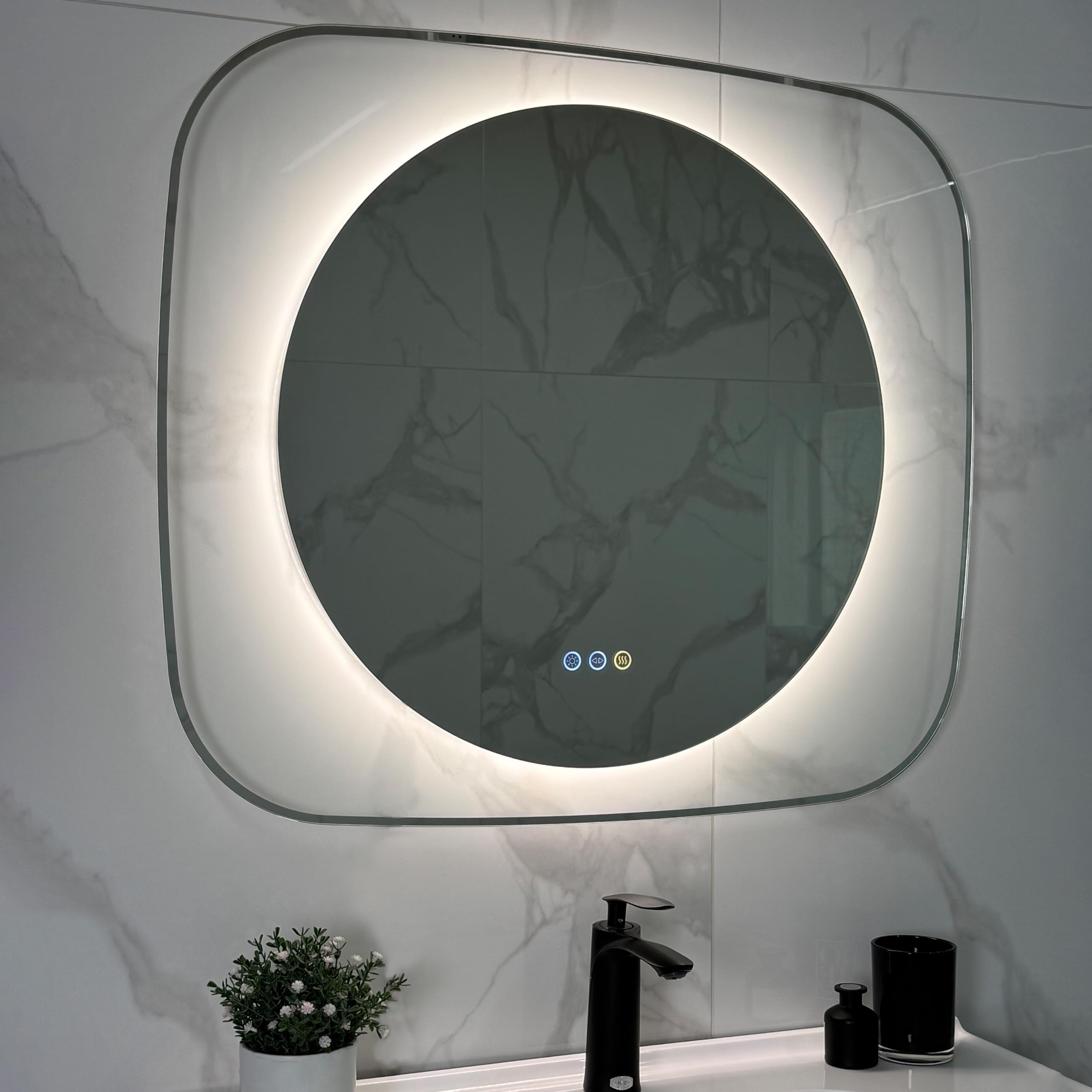 Susire 壁掛け鏡 おしゃれ トイレ 丸 洗面所 led ライト付きミラー 洗面台 女優ミラー ドレッサー 化粧..