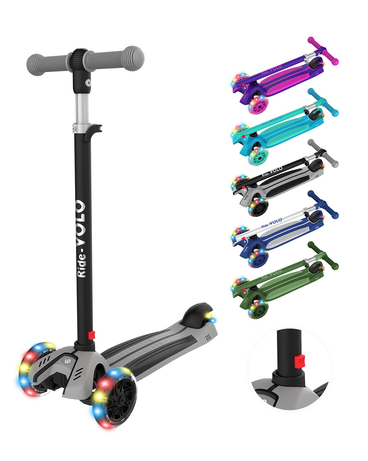 RideVOLO キックスクーター 子供向けキックボード キックスケーター 三輪車 三段階高さ調整 光るLEDタ..