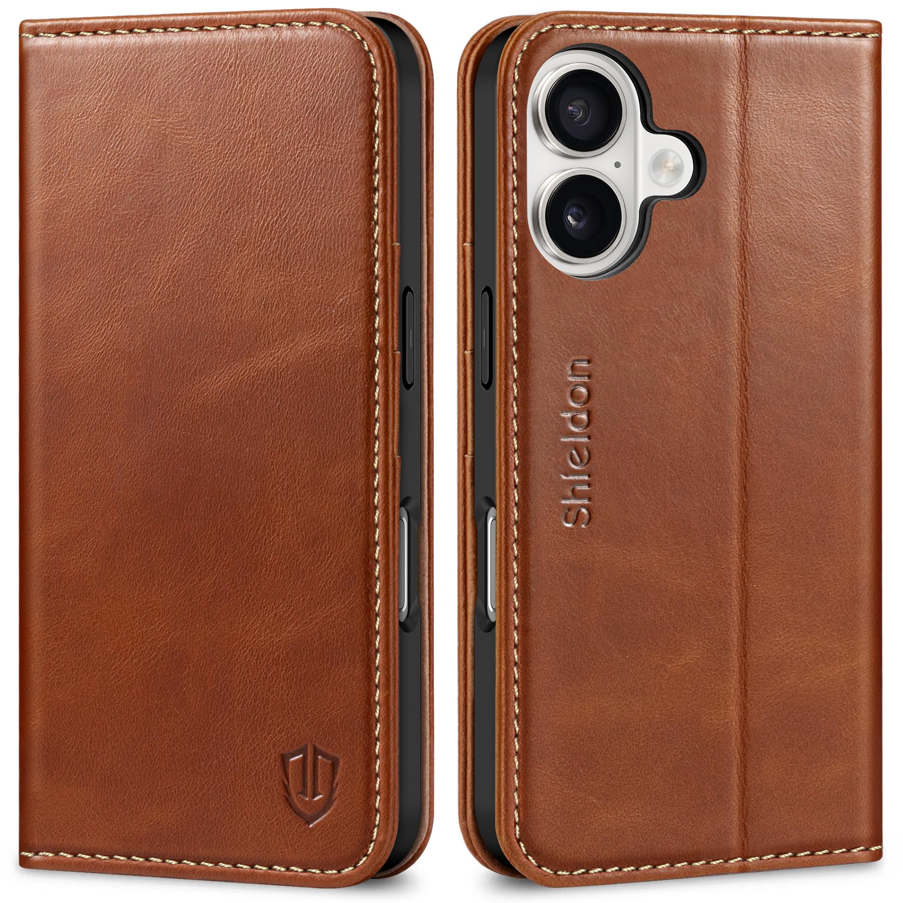 SHIELDON iPhone17対応 手帳型ケース 本革レザー 6.3インチ 5G TPU素材 [RFIDブロッキング] カード収納 横置きスタンド機能 マグネット内蔵 ストラップ穴付き 衝撃吸収 あいふぉん 17 対応スマホケース 2025年発売 レト