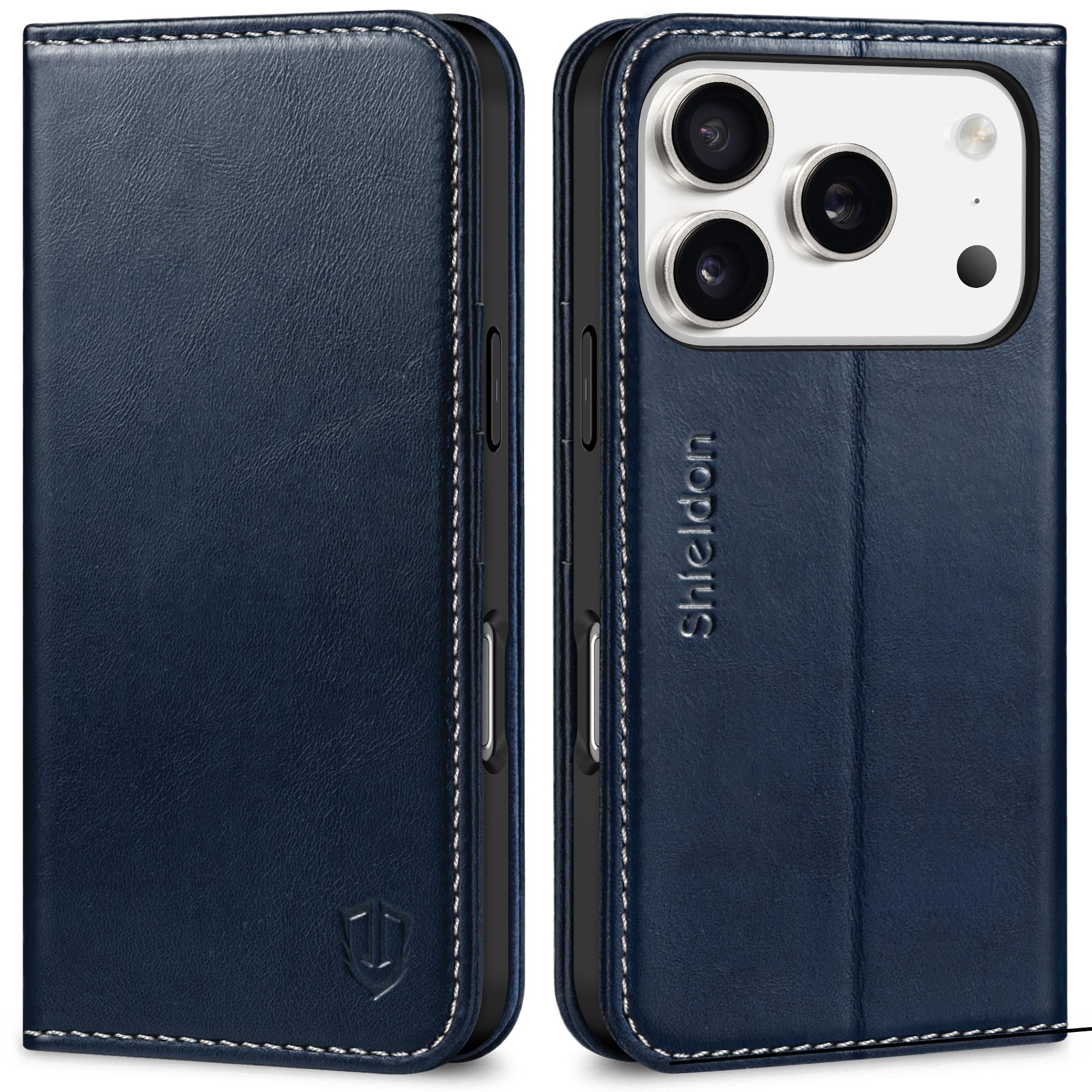 SHIELDON iPhone17 Pro 対応 手帳型ケース 本革レザー 6.3インチ 5G TPU素材 [RFIDブロッキング] カード収納 横置きスタンド機能 マグネット内蔵 ストラップ穴付き 衝撃吸収 あいふぉん 17 プロ 対応スマホケース 20