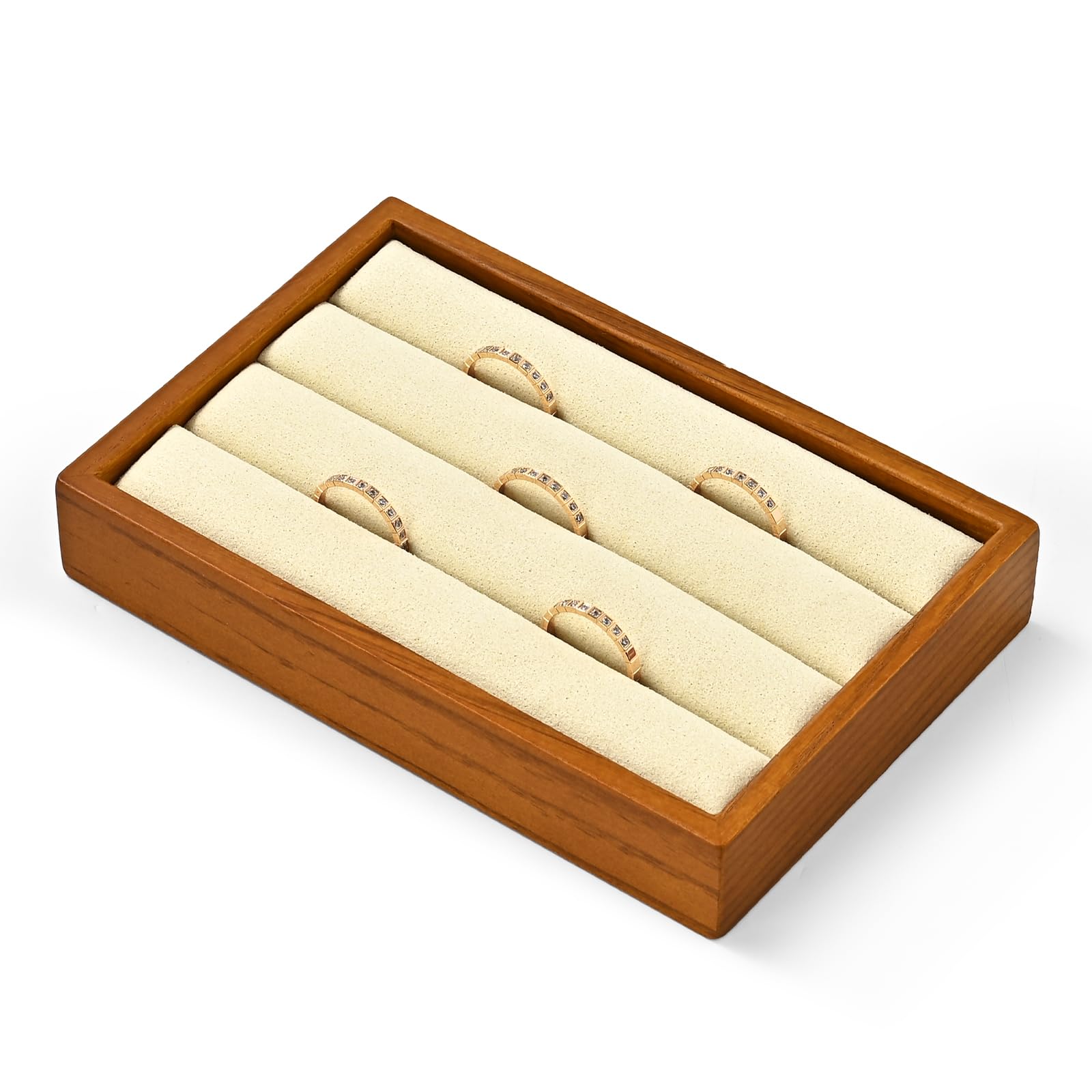 Oirlv 指輪トレイ 小型指輪ディスプレイトレイ 指輪・ピアス収納 木製 おしゃれ 高級 適格請求書に対応 SM23903 (ベージュ)