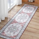 DECOMALL キッチンマット 廊下 カーペット マット 洗える おしゃれ 夏用 カーペット ペルシャ 60x240 CM 絨毯 滑り止め 花柄 洗える ラグ レッド