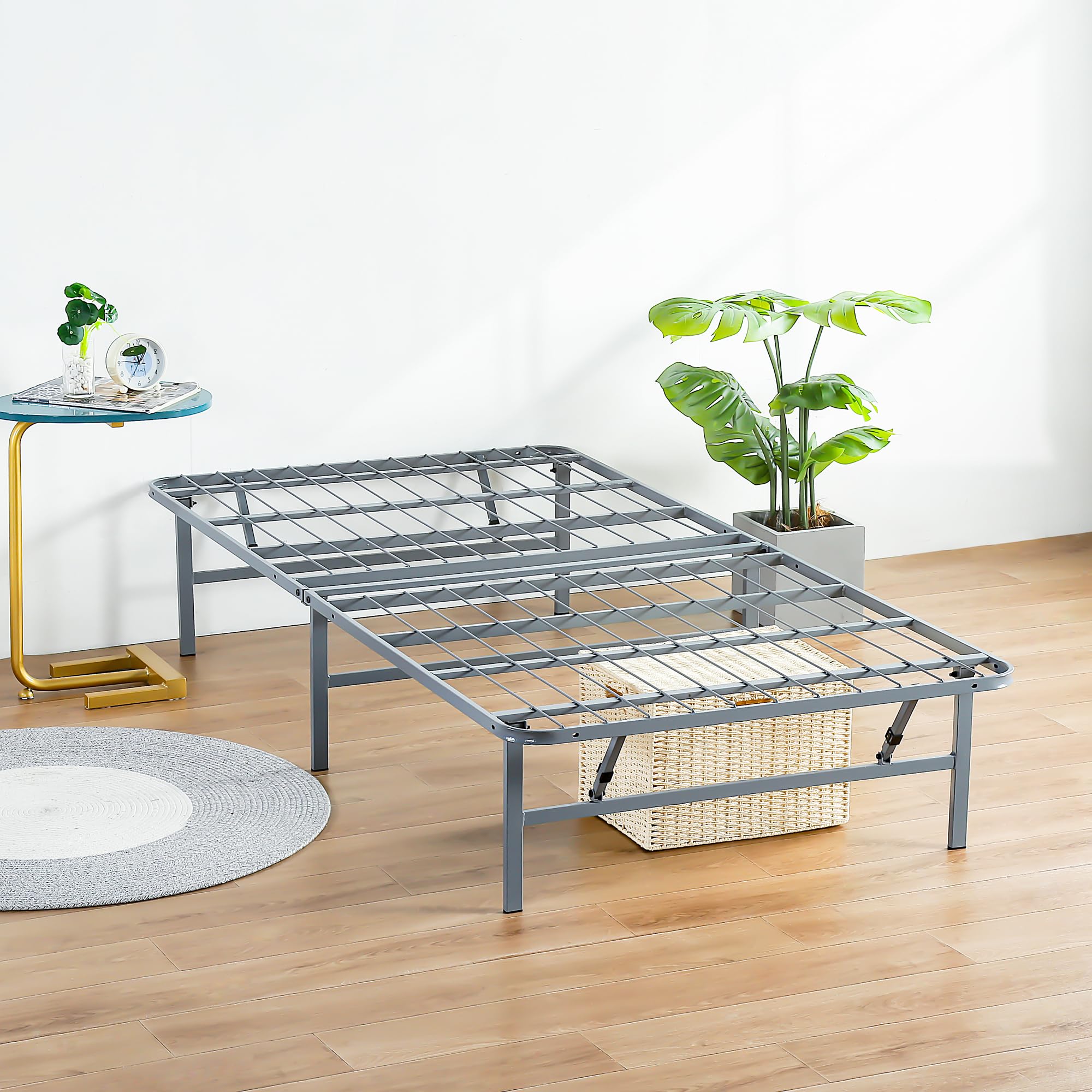 オリースリープ(Olee Sleep) ベッドフレーム グレー シングル 金属パイプ 折りたたみ式 幅97×奥行195×高さ36cm 【日本正規輸入品】