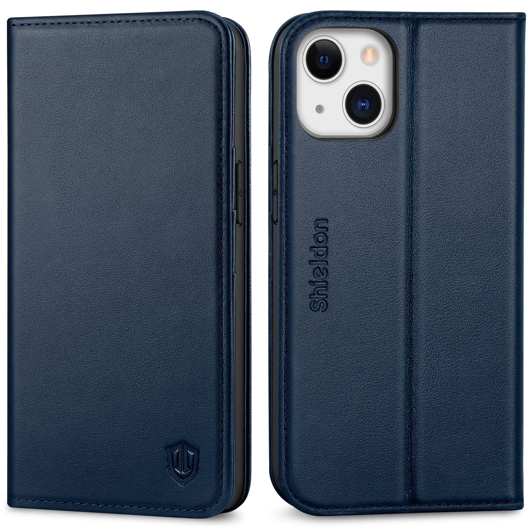 SHIELDON iPhone13 対応ケース 手帳型 本革レザー 衝撃吸収 [RFIDブロッキング] 全面保護 TPU素材 カード収納 財布型 横置きスタンド機能 マグネット内蔵 あいふぉん13対応 スマホケース 5G 2021年発売 6.1インチ ネイ