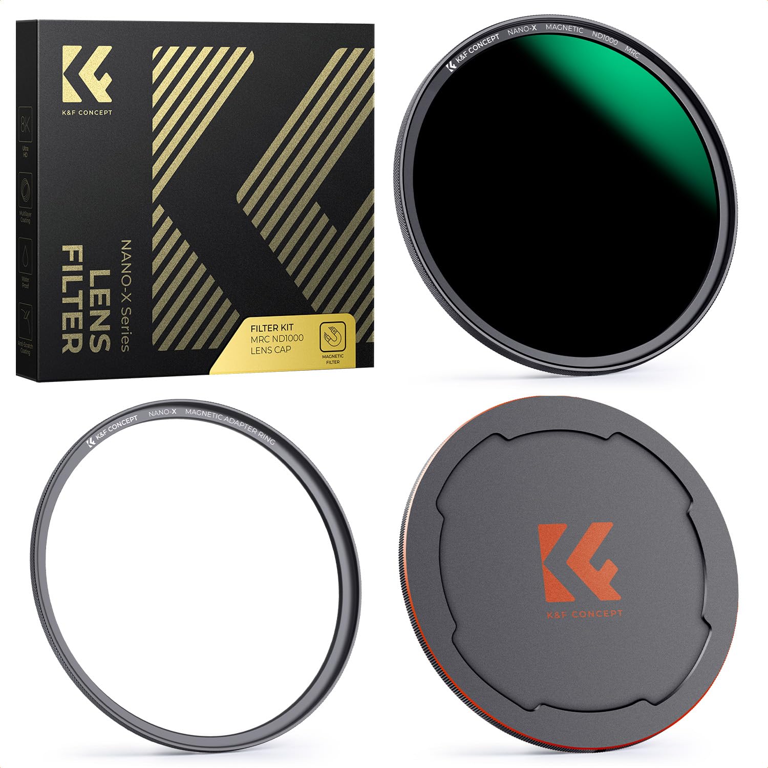 K&F CONCEPT 58mm 磁気NDフィルター ND1000+レンズキャップセット 磁気吸着 装着便利 28層ナノコーティング減光フィルター 超薄型 撥水 防汚 アダプターリング付き