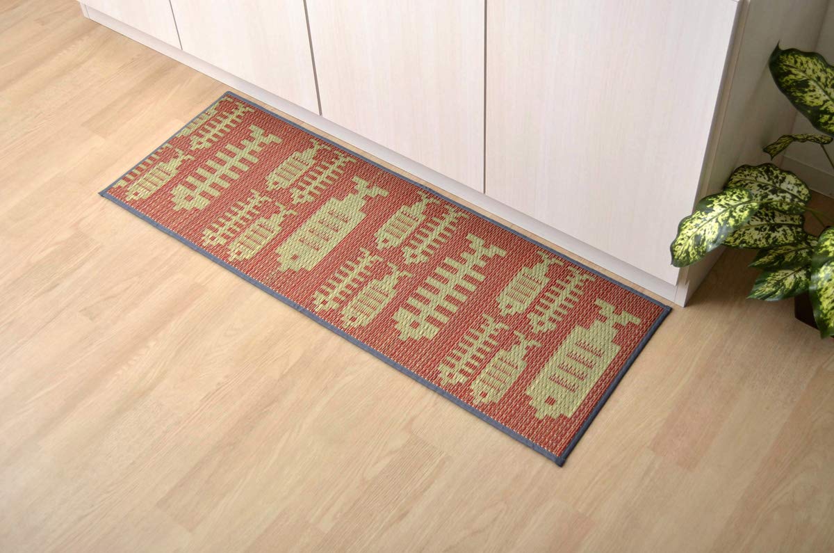 Rakuten - イケヒコ い草 畳 マット い草キッチンマットおさかな 約43×240cm ピンク 国産い草使用 滑りにくい加工 シンプルデザイン #8240320