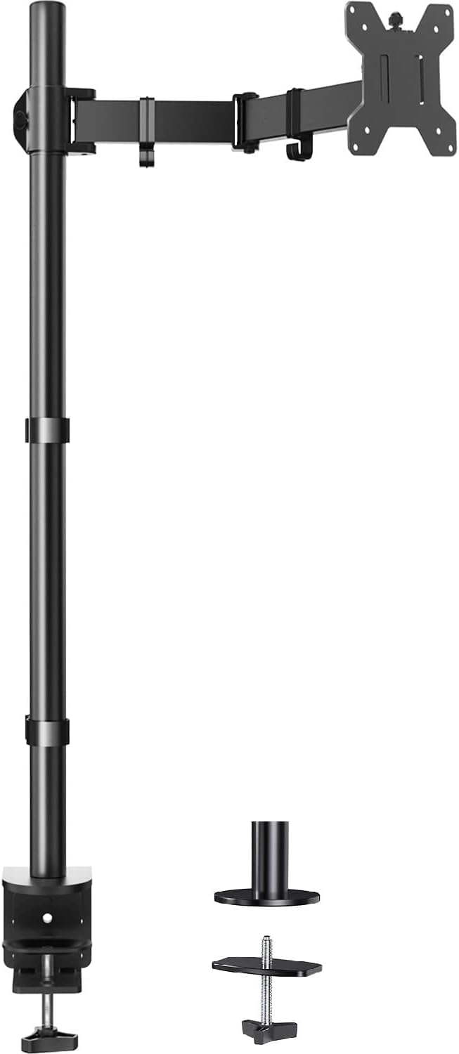 HUANUO モニターアーム ロング 13-32インチ対応 10kg高耐荷重 ディスプレイアーム VESA 75x75mm 100x100mm対応 高い位置 長い ポール シングル PCアーム クランプ式 グロメット式 多角度調節 配線収納のサムネイル