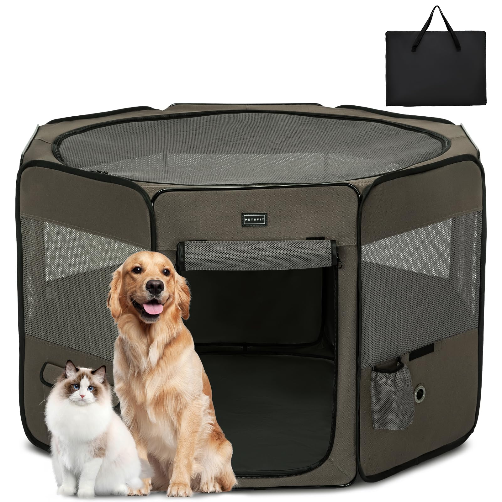 楽天SelectSHOP 岐阜 楽天市場店Petsfit 犬 サークル ペットサークル 八角形 ドッグハウス 【パッと開いてすぐ使える】 猫の産屋 猫の分娩室 折りたたみ 犬猫兼用 メッシュ 屋根付き 軽量 収納バッグ付き 部屋のインテリアに馴染み キャンプ アウトドア お出かけ用品 中大ペット