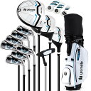 GYMAX ゴルフクラブセット メンズ 右用 クラブ11本 専用キャディバック ヘッドカバー3本 高性能 ゴルフ体験 新登場 (ホワイト)