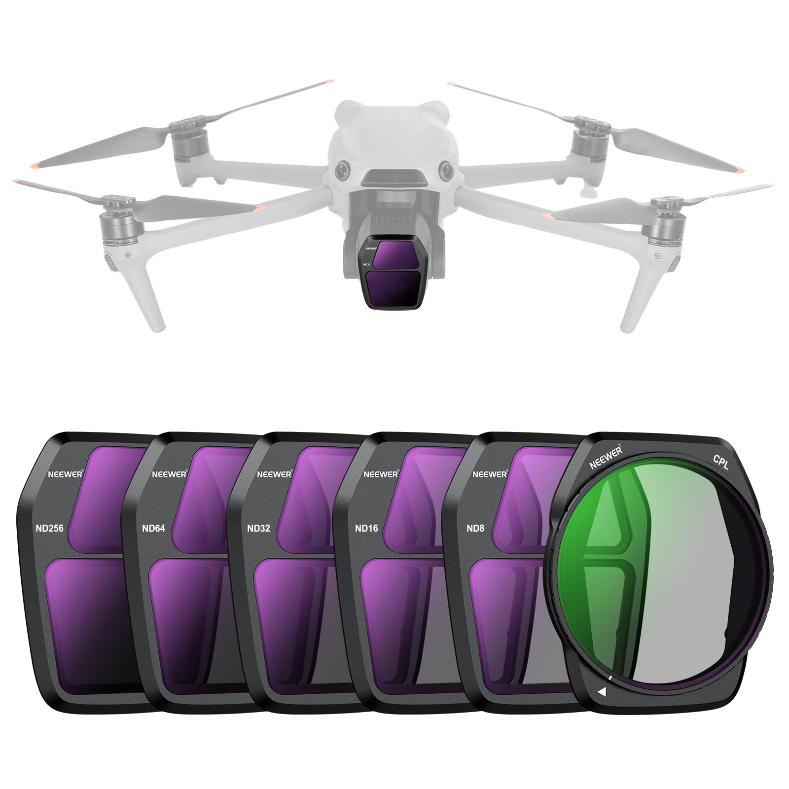 NEEWER NDフィルターセット コンパチブル Air 3S 6枚 ND8+ND16+ND32+ND64+ND256+CPL 超薄型 複数コーティングHDガラス 防水/耐油/キズ防止 減光フィルター 偏光フィルター レンズフィルター ドローンフィルター