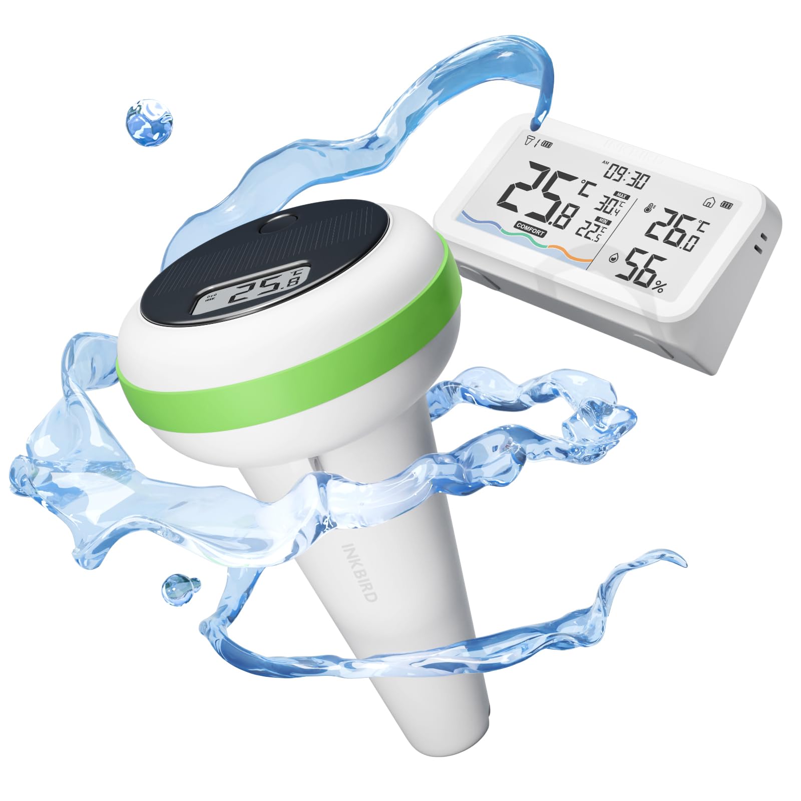 INKBIRD WiFi プール温度計 IPX7 防水 水温計とハブ セット 天候情報 紫外線索引 温度湿気アラート 水に浮かべる可能 温泉 ホットタブに適用 IBS-P03R IM-03-W