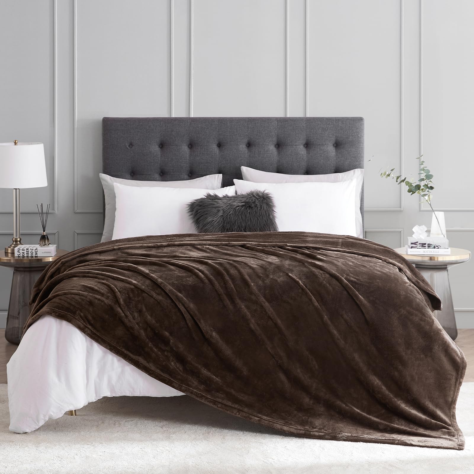 Hansleep 毛布 もうふ 冬用 ダブル ブランケット 大きめ 200x220cm 大判 ブラウン マイクロファイバー 柔らかく 肌触り フランネル 洗える 軽量 静電防止 四季適用 (200x220,ブラウン)