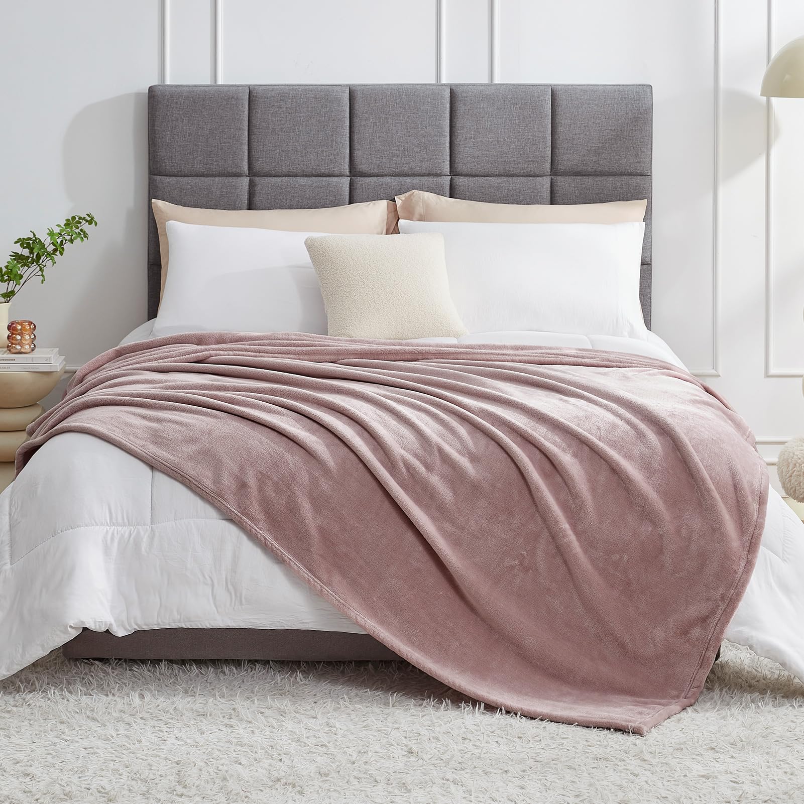 Rakuten - Hansleep 毛布 もうふ 冬用 ダブル ブランケット 大きめ 200x220cm 大判 スモーキーピンク マイクロファイバー 柔らかく 肌触り フランネル 洗える 軽量 静電防止 四季適用 (200x220,スモーキーピンク)