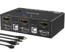 KCEVE DP HDMI KVM切替器 4K@60Hz デュアルモニタ 4つのUSBポート KVM切替器 1組のキーボード、マウスで、PC2台、モニター2台共有 手元スイッチ付き
