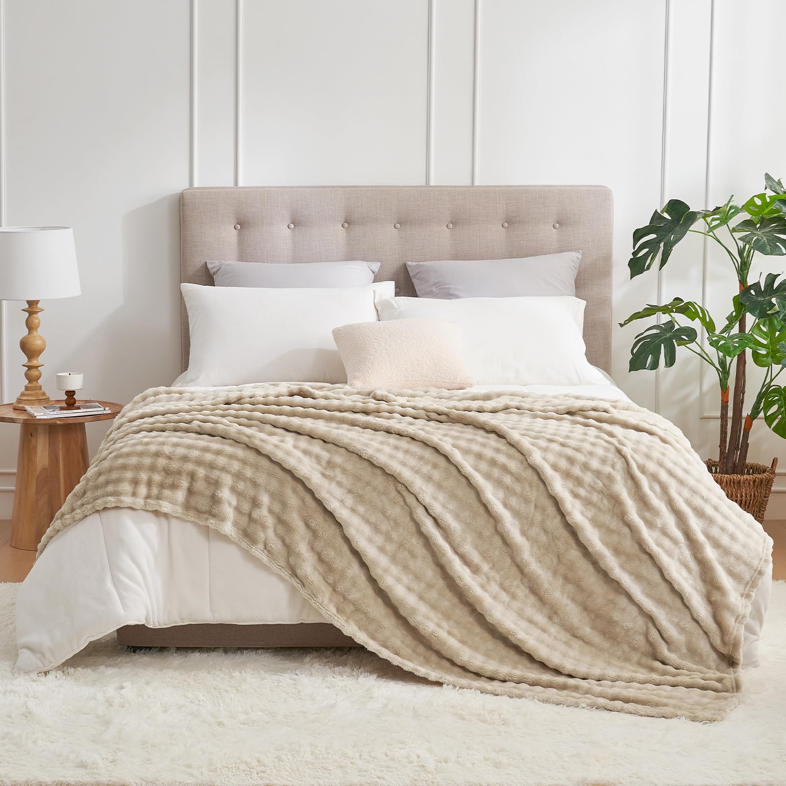 Hansleep 毛布 もうふ 冬用 暖かい ダブル ブランケット 大きめ 200x220cm 大判 グレー 柔らかい ふわふわ もこもこ 洗える 軽量 静電防止 四季適用 (200x220,グレージュ)