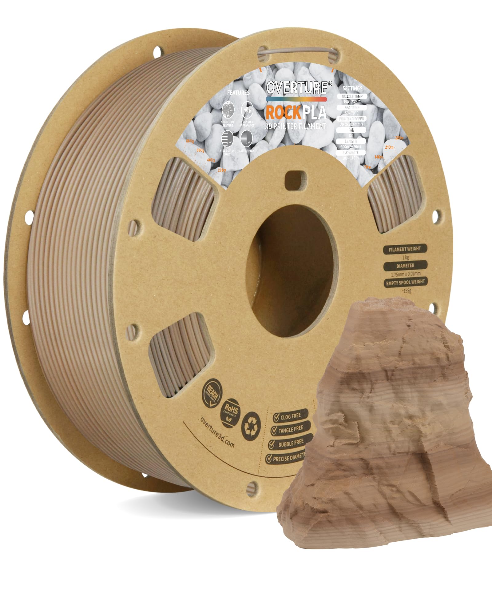 OVERTURE Rock PLA ե 3Dץ󥿡Ǻ 3Dץ󥿡 ե  PLA 1.75mm 1kg...