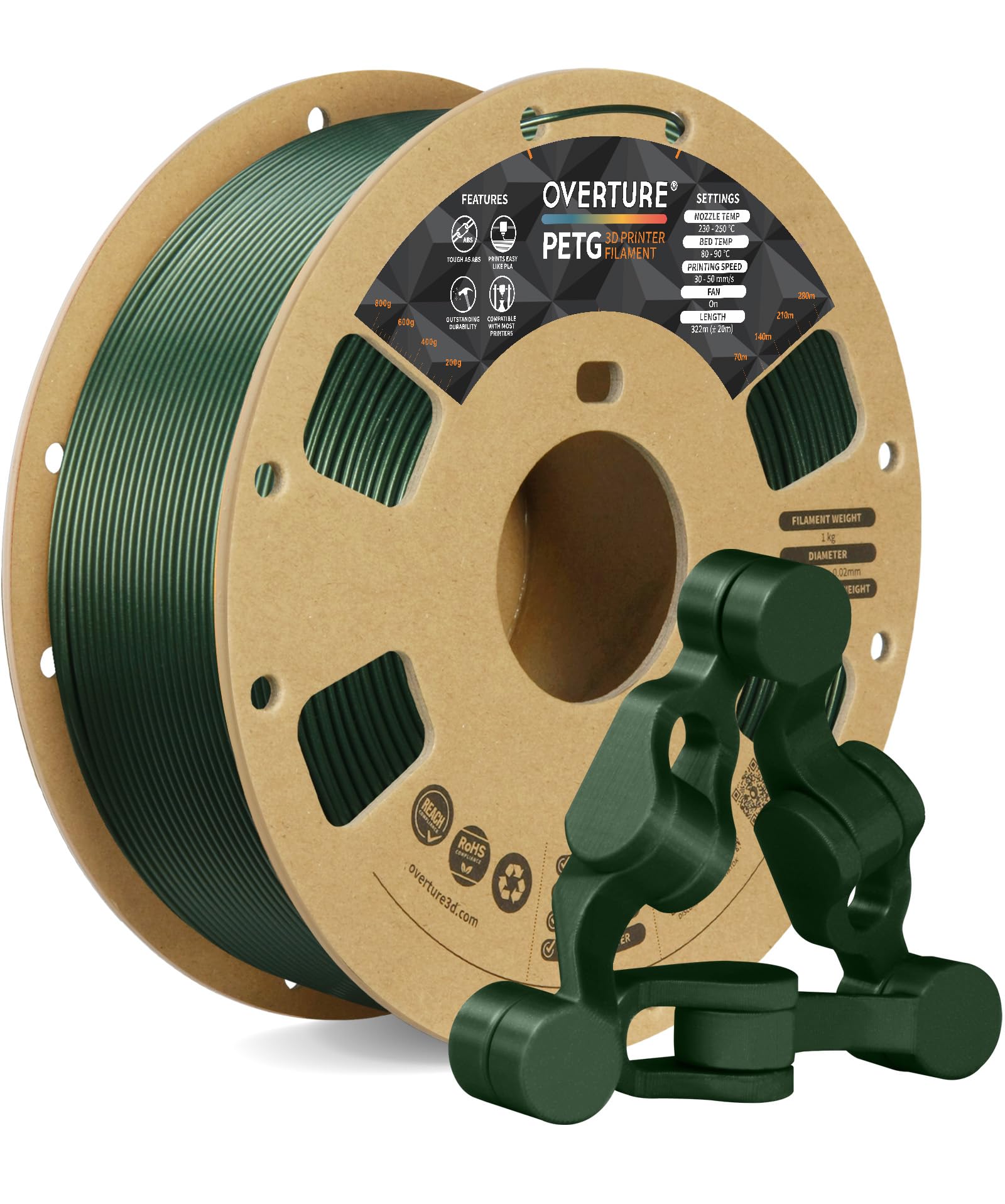 OVERTURE PETG ե 1.75mm3D ץ󥿡 եȡ1kg ե (2.2 ݥ)ˡٳΨ +/- 0.02 mmۤȤɤ FDM ץ󥿡Ŭ (ߡ꡼)