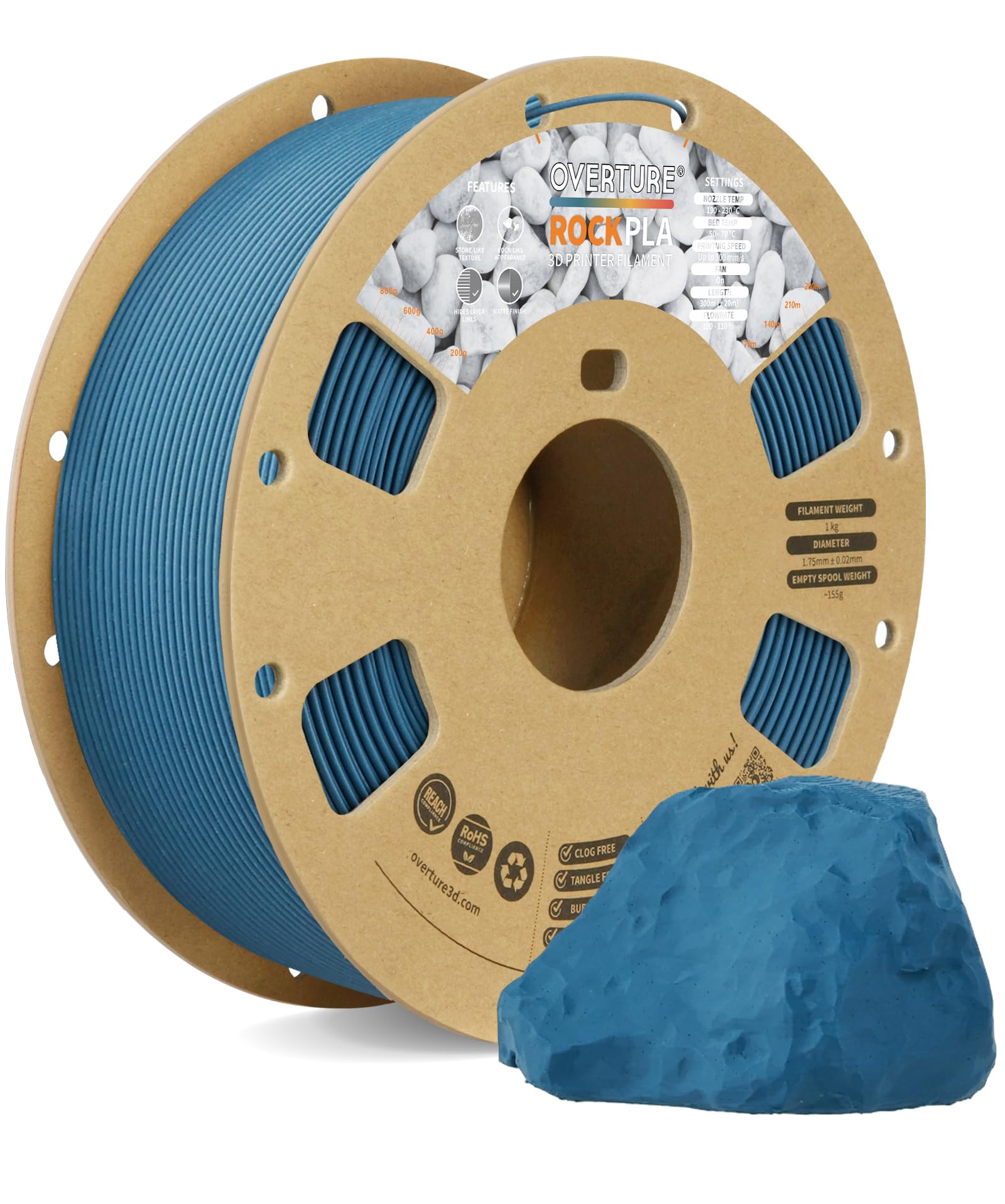乐天商城 - OVERTURE Rock PLA フィラメント 3Dプリンター用素材 3Dプリンター フィラメント 岩石 PLA 1.75mm 1kgスプール 高い寸法精度 高密度 ほとんどのFDMプリンターに適合 (Slate Gray)
