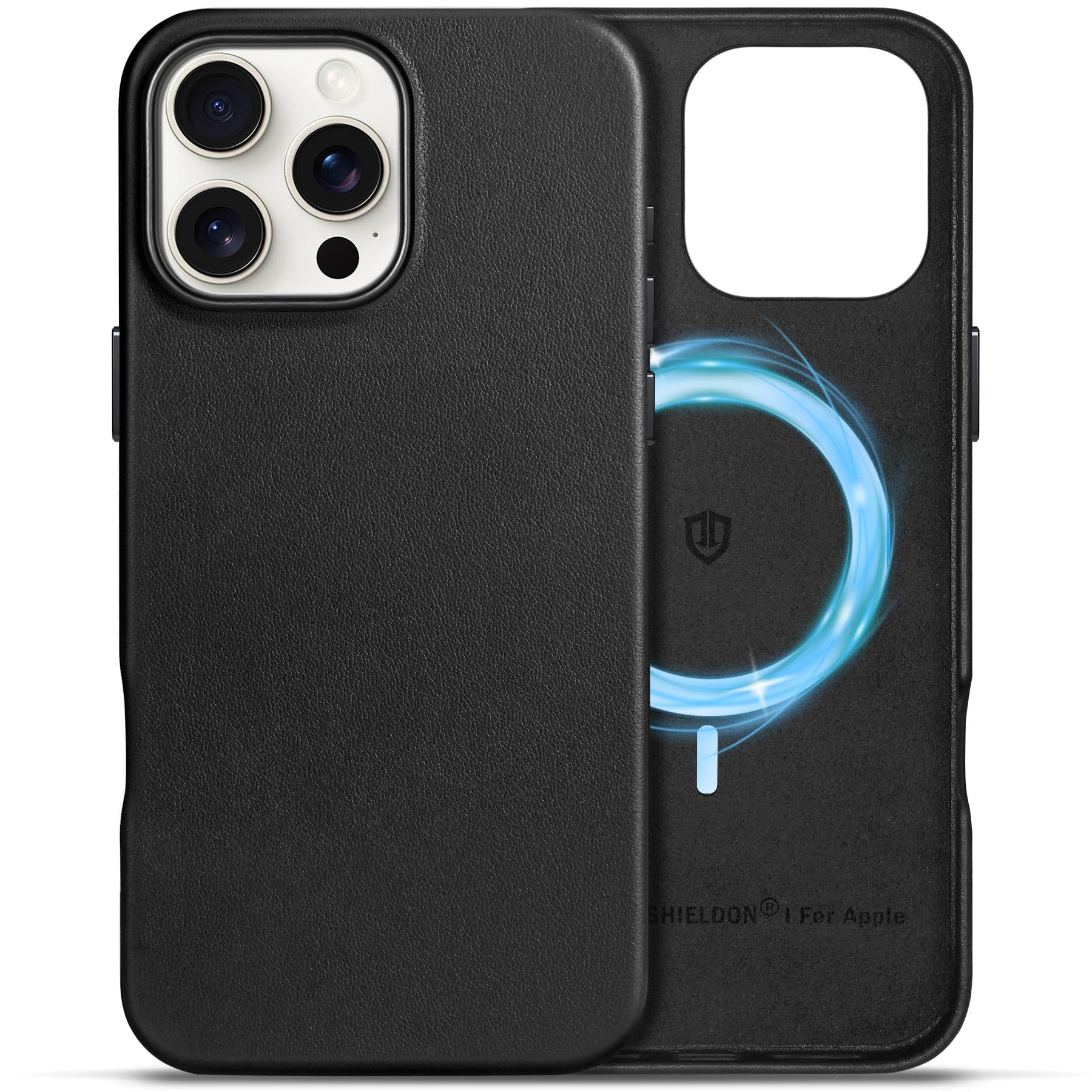 SHIELDON iPhone 16 ProMax 対応 ベーシックケース 本革レザー ワイヤレス充電 磁気充電可 背面保護 あいふぉん 16 Pro Max用 スマホカバー 薄型 軽量 滑り止め 指紋防止 耐久性 カメラ保護 携帯便利 アイホン 16 プ