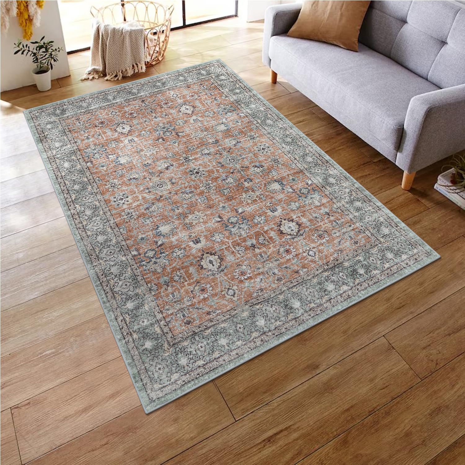 楽天SelectSHOP 岐阜 楽天市場店HAOCOO ラグ 洗える 120×160cm ホットカーペット対応 ペルシャ風 ラグマット 1.5畳 ふわふわ おしゃれ オールシーズン適用 滑り止め 防ダニ 防臭 軽量 防音マット 室内用 デスクマット ダイニングマット アンティーク 花柄